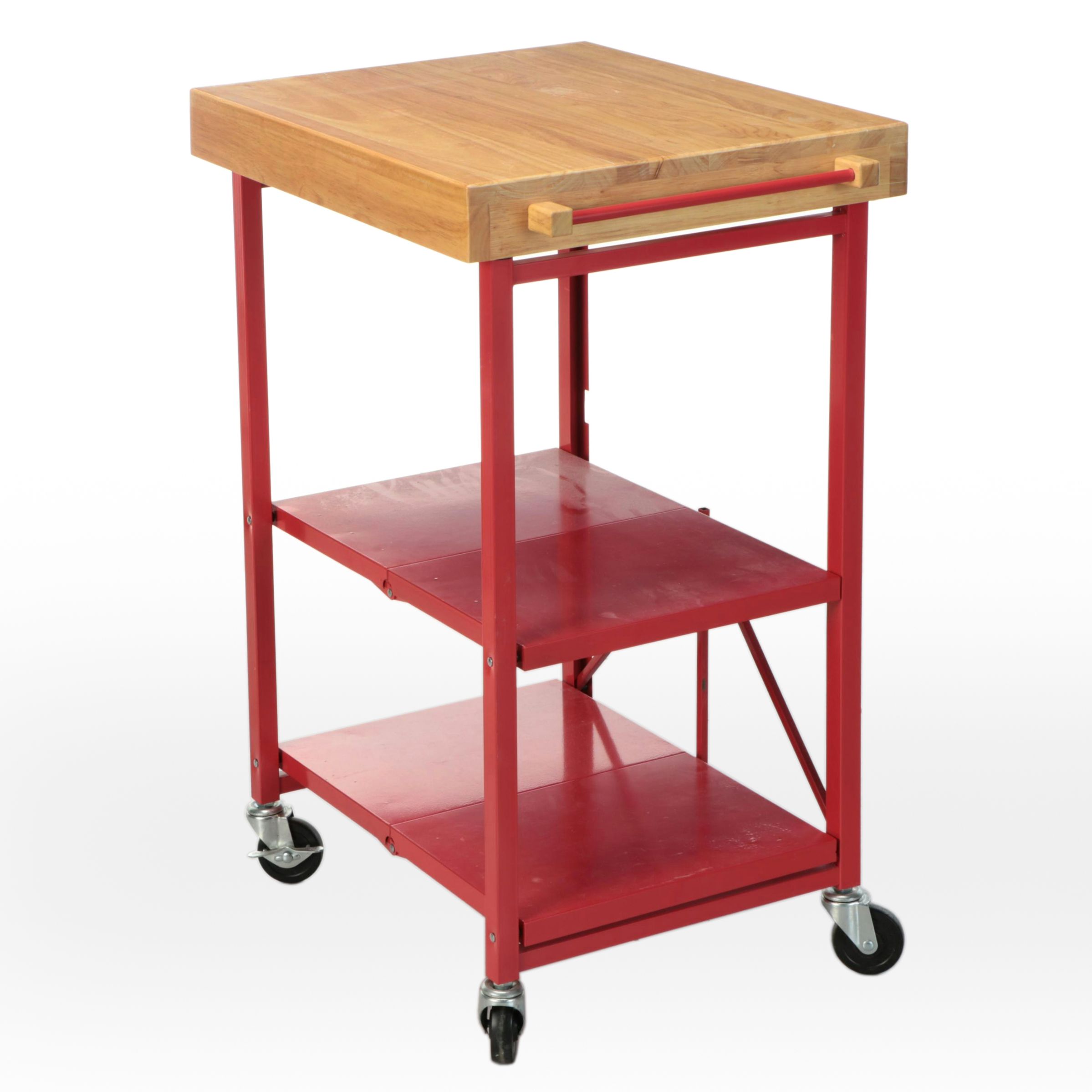 Origami Foldout Metal and Wooden Kitchen Island Serving Cart