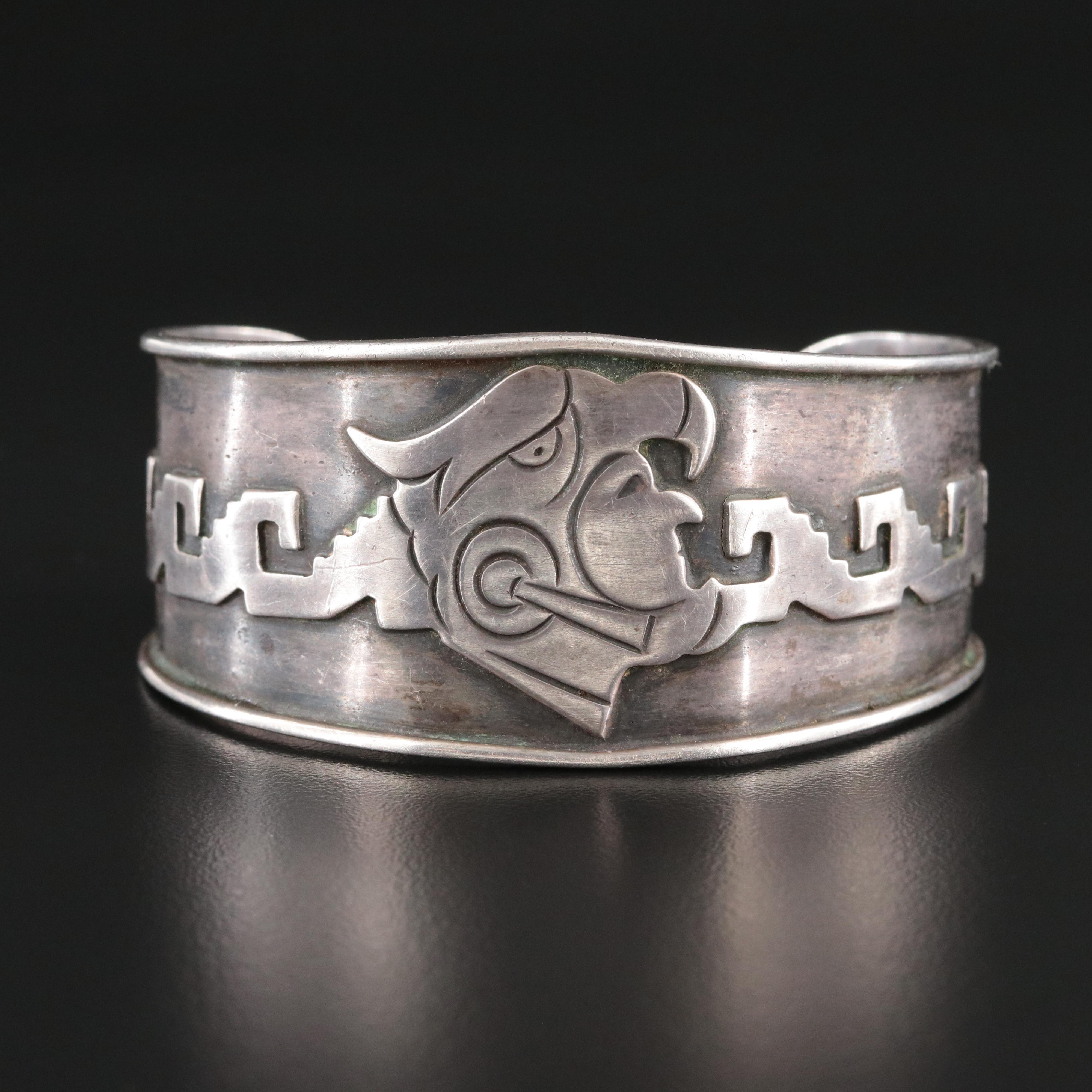 Taxco Mexican Sterling Eagle Warrior Cuff Bracelet