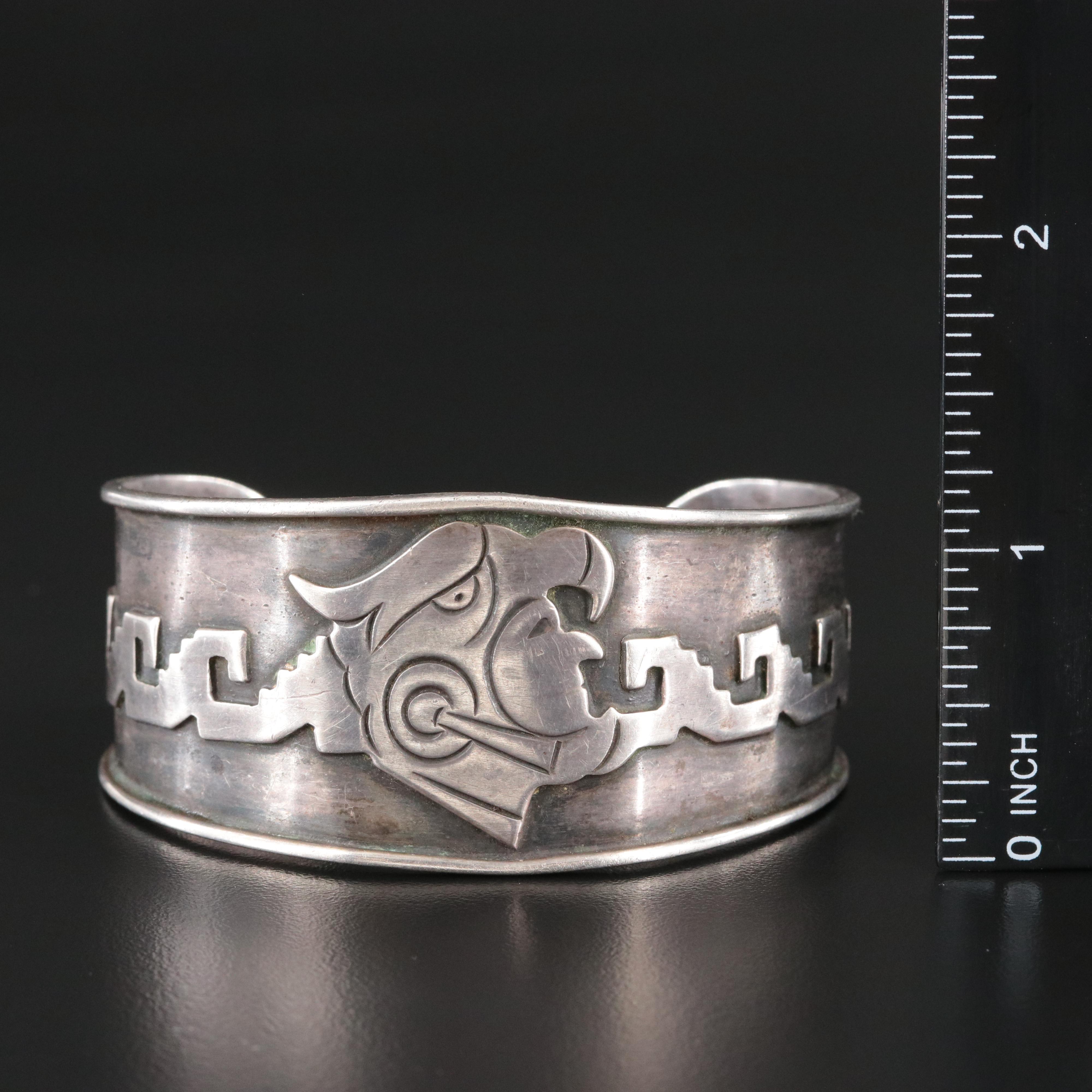 Taxco Mexican Sterling Eagle Warrior Cuff Bracelet