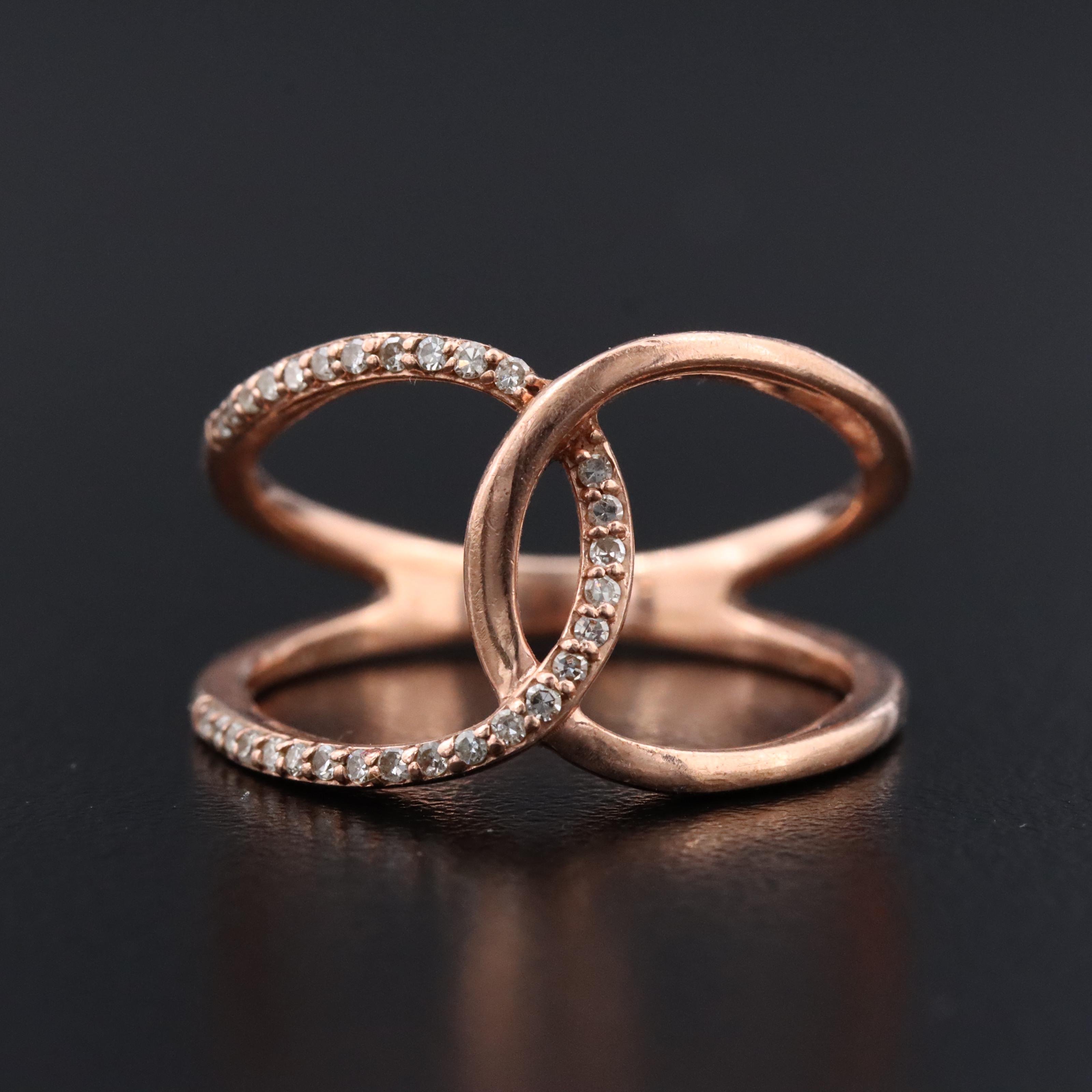 10K Rose Gold 0.13 CTW Diamond Ring with Emerald Accent