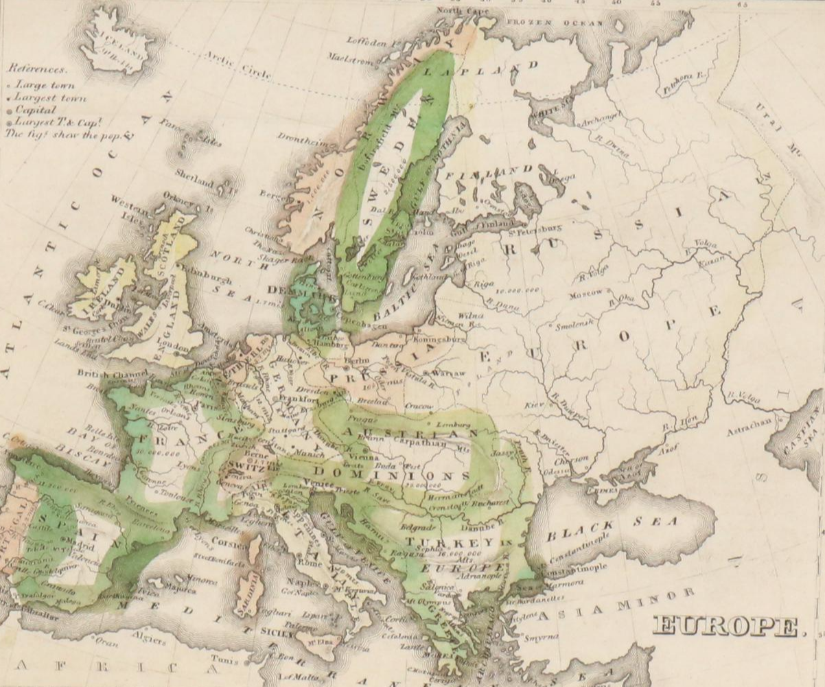 Hand-Colored Engraving Maps "Asia" and "Europe"