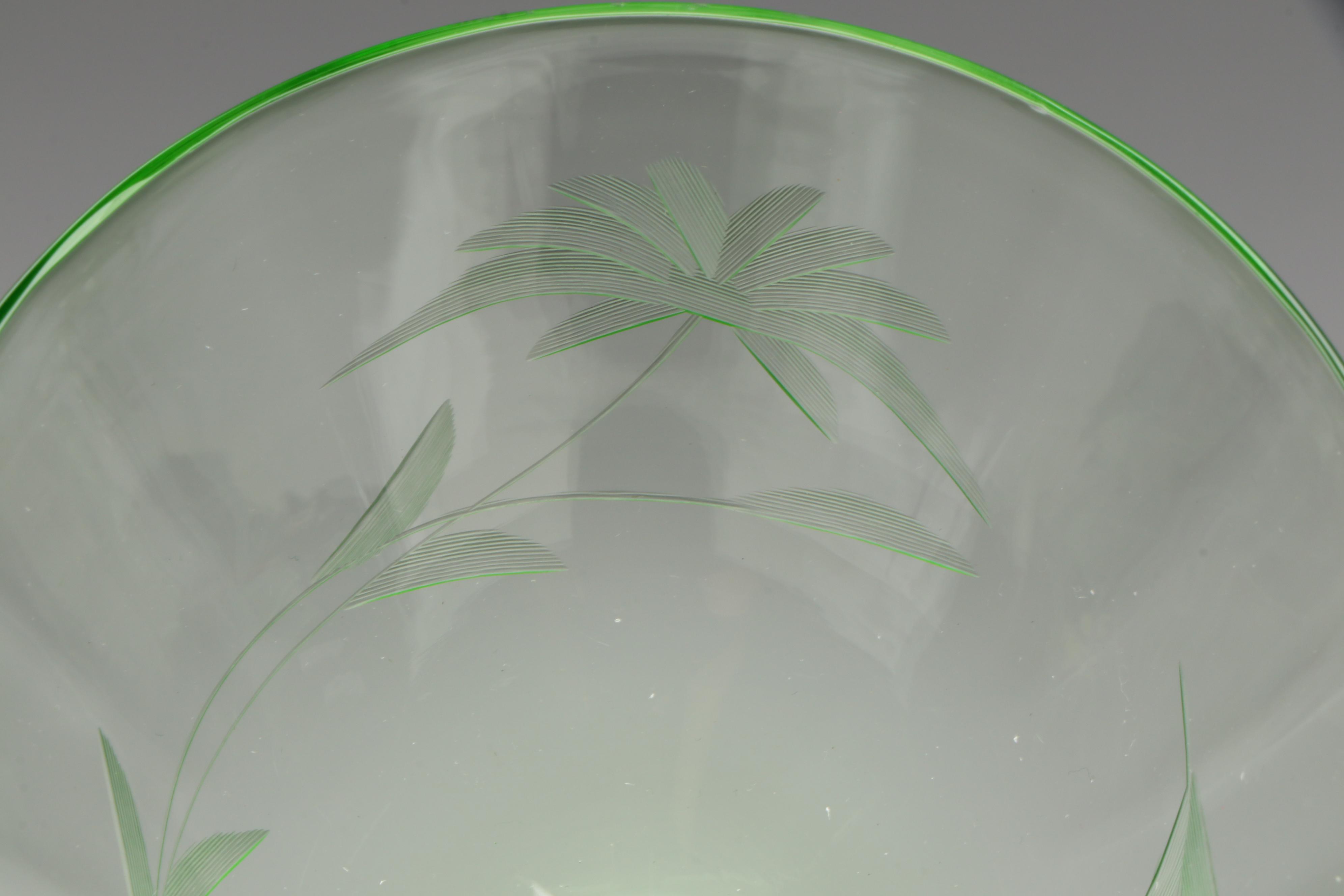 Floral Etched Uranium Glass Champagne Coupes