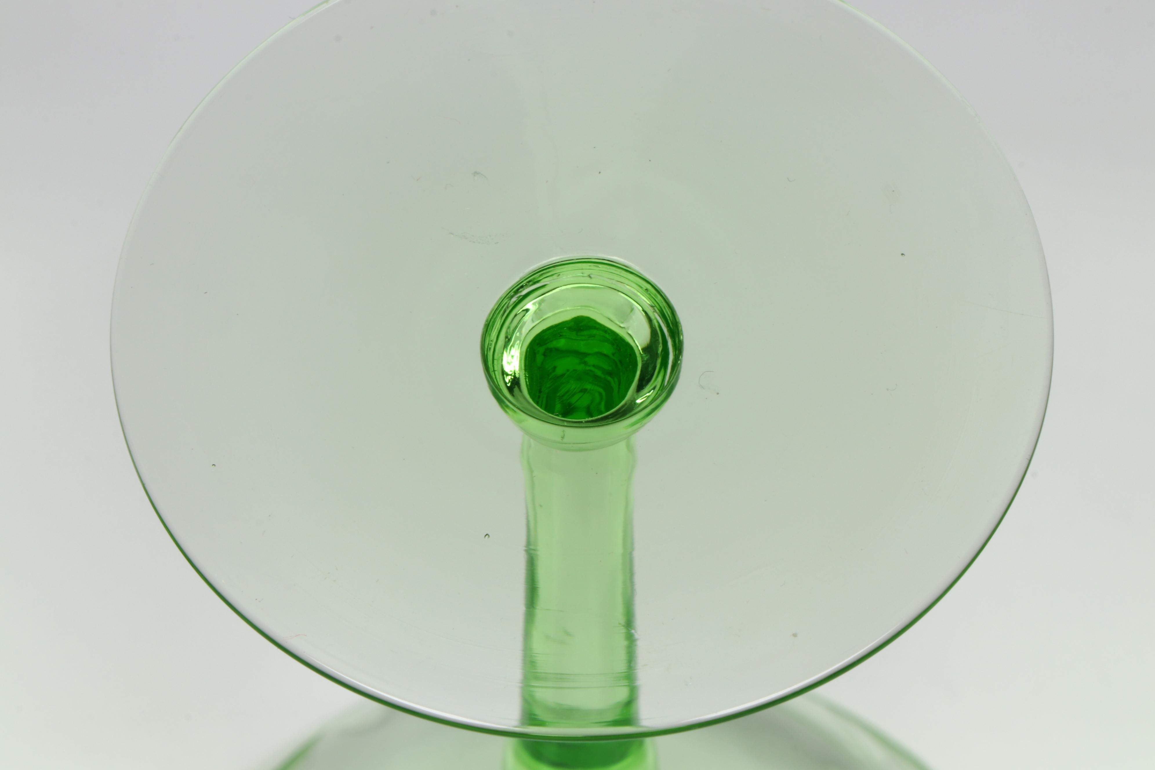 Floral Etched Uranium Glass Champagne Coupes