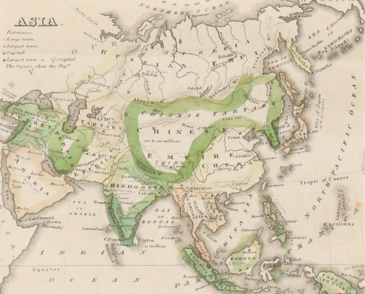 Hand-Colored Engraving Maps "Asia" and "Europe"