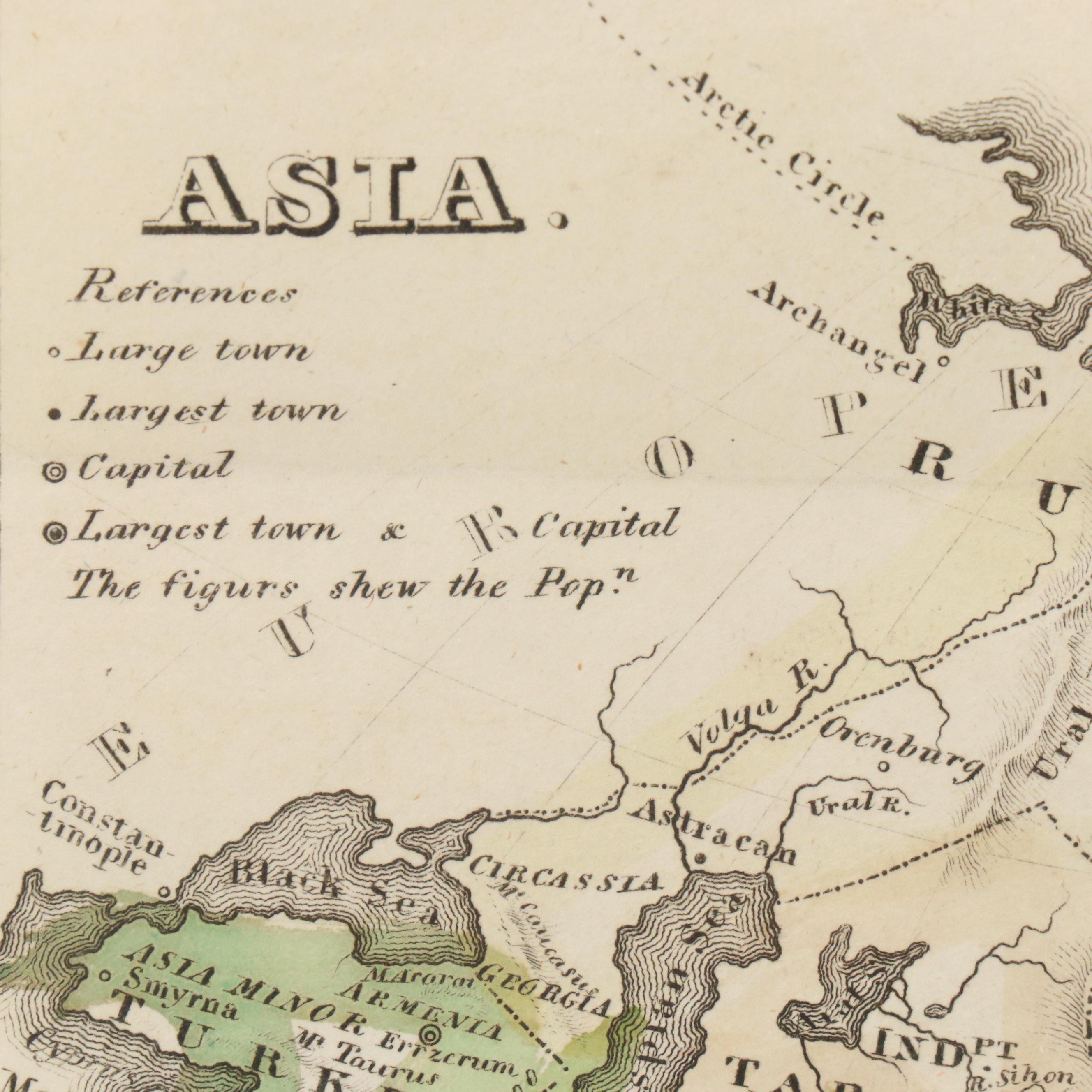 Hand-Colored Engraving Maps "Asia" and "Europe"