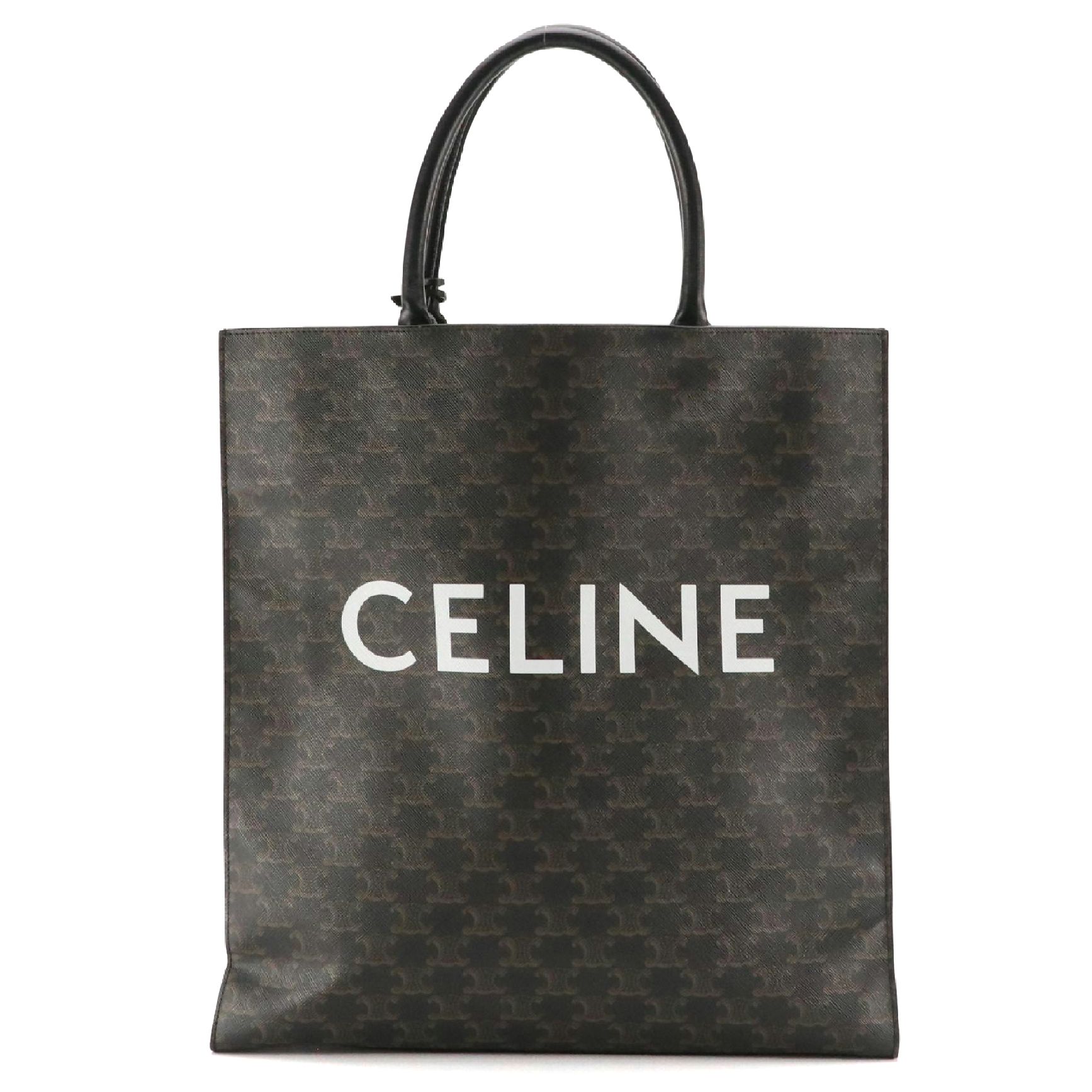 Celine Vertical Cabas Shopper Tote in Black Triomphe Coated Canvas and Leather