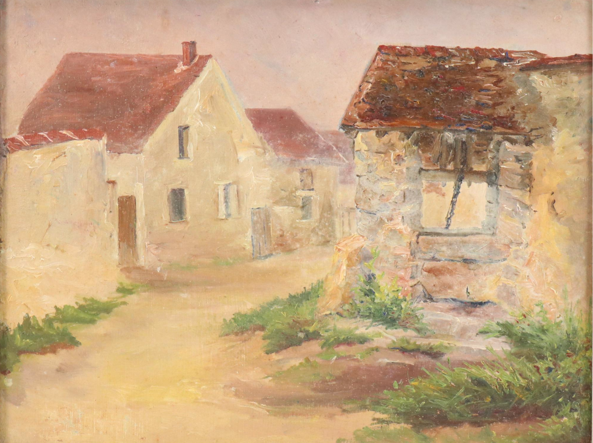 Attr. to Jeanne Reimbolt Townscape Oil Painting, Early 20th Century