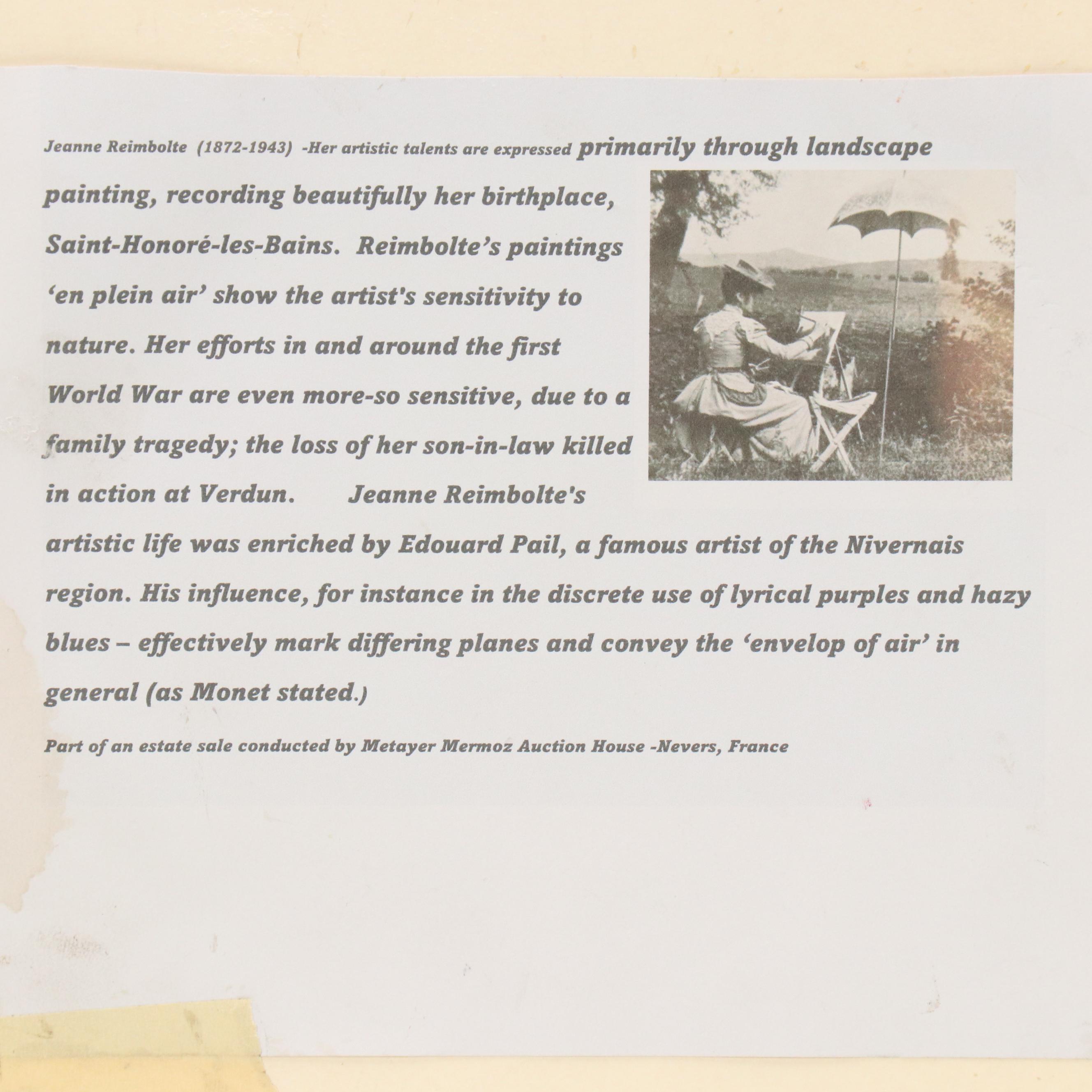 Attr. to Jeanne Reimbolt Townscape Oil Painting, Early 20th Century