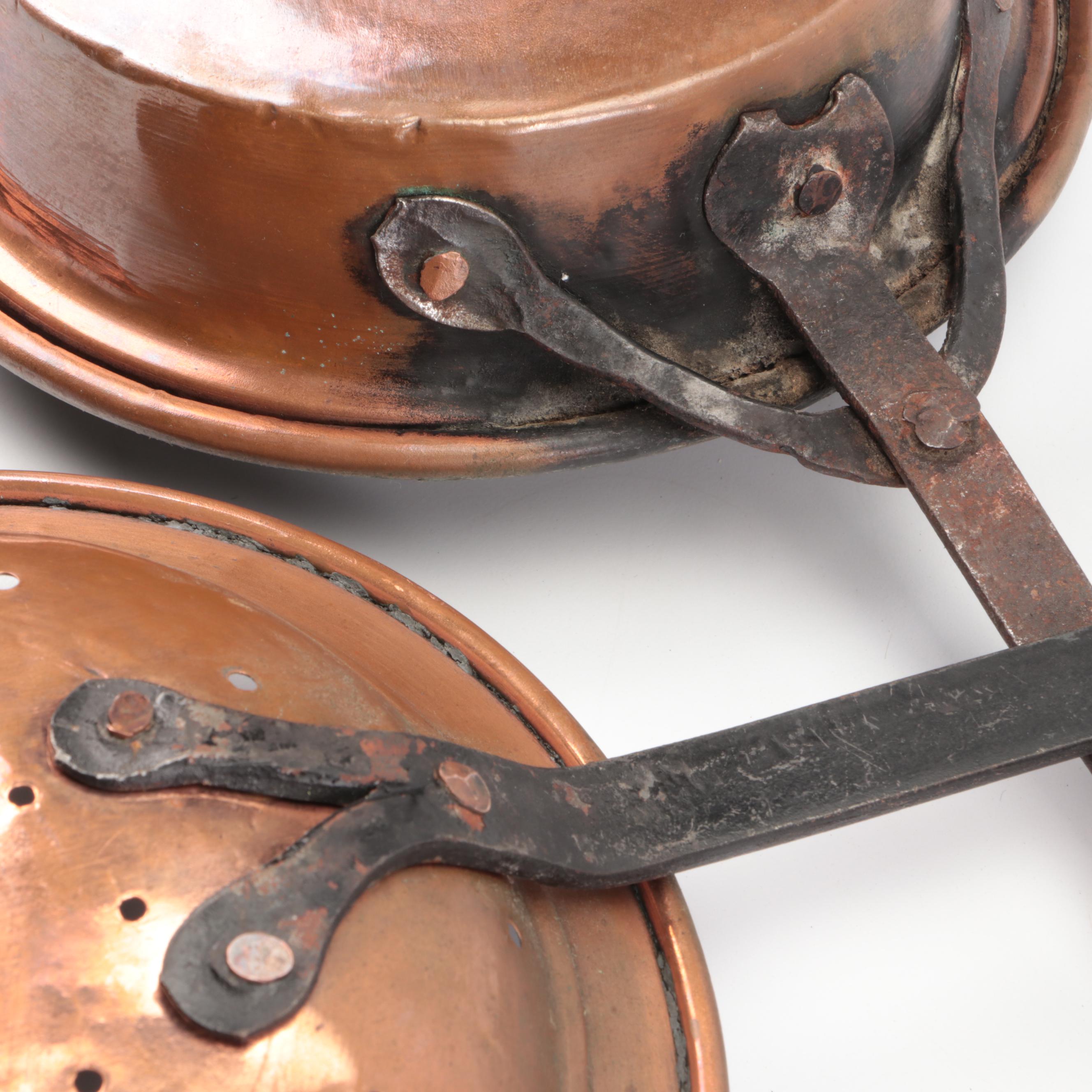 Hammered Copper Pots with Kettle and Other Tableware