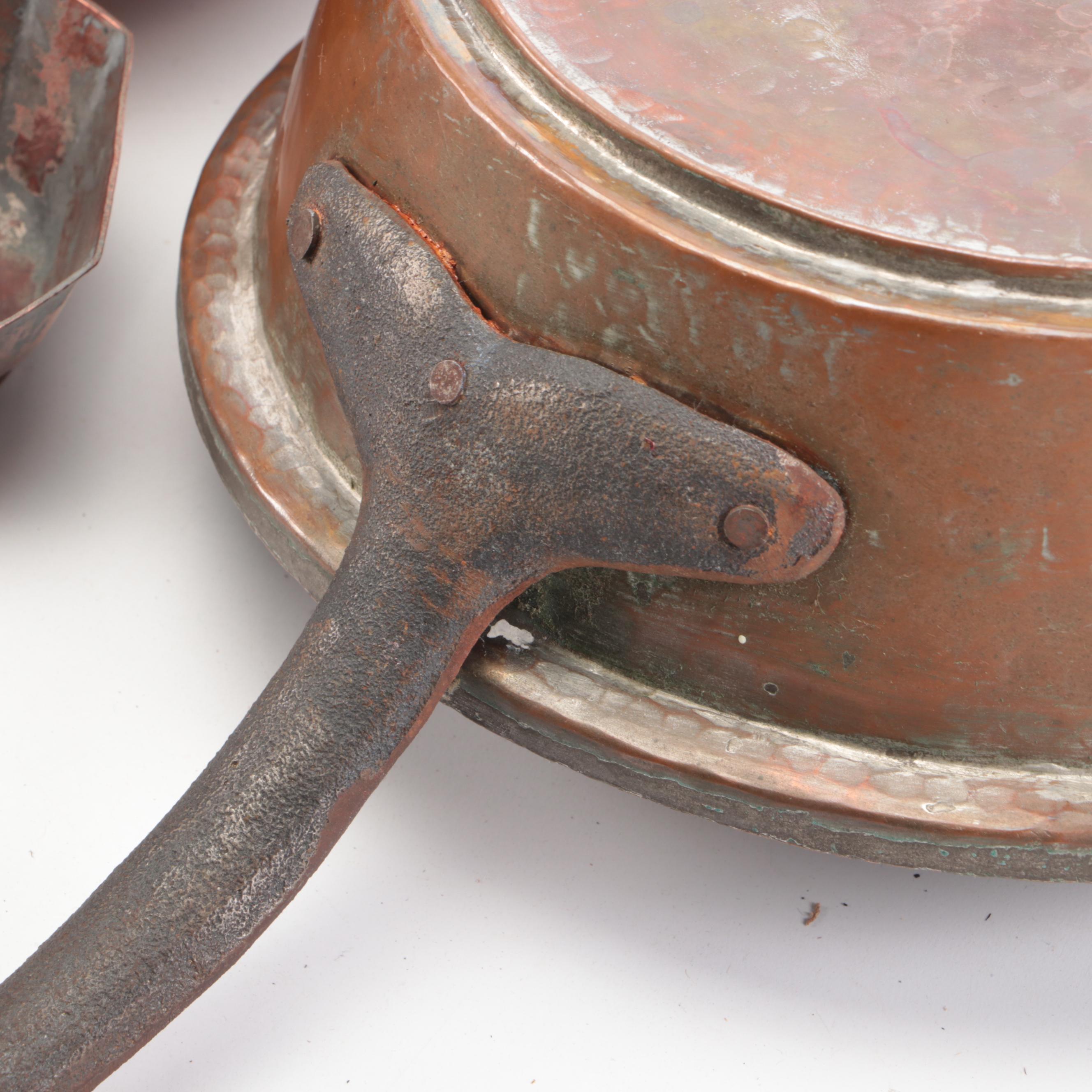 Hammered Copper Pots with Kettle and Other Tableware