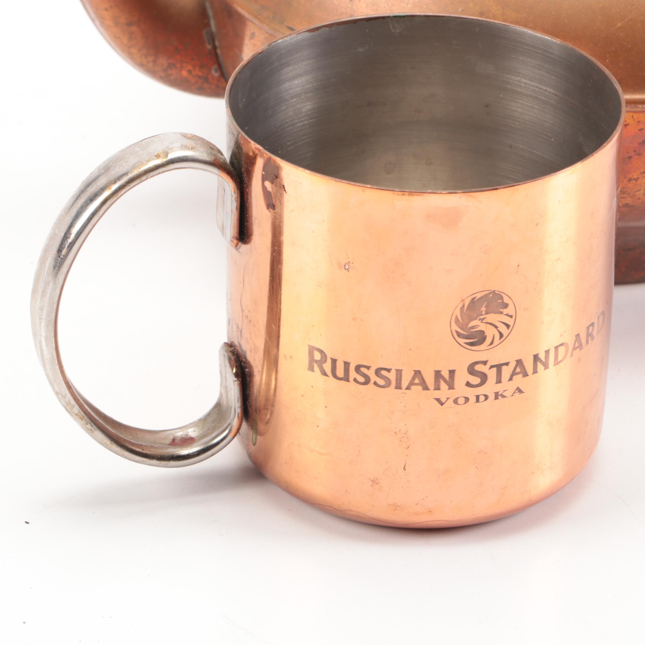 Hammered Copper Pots with Kettle and Other Tableware