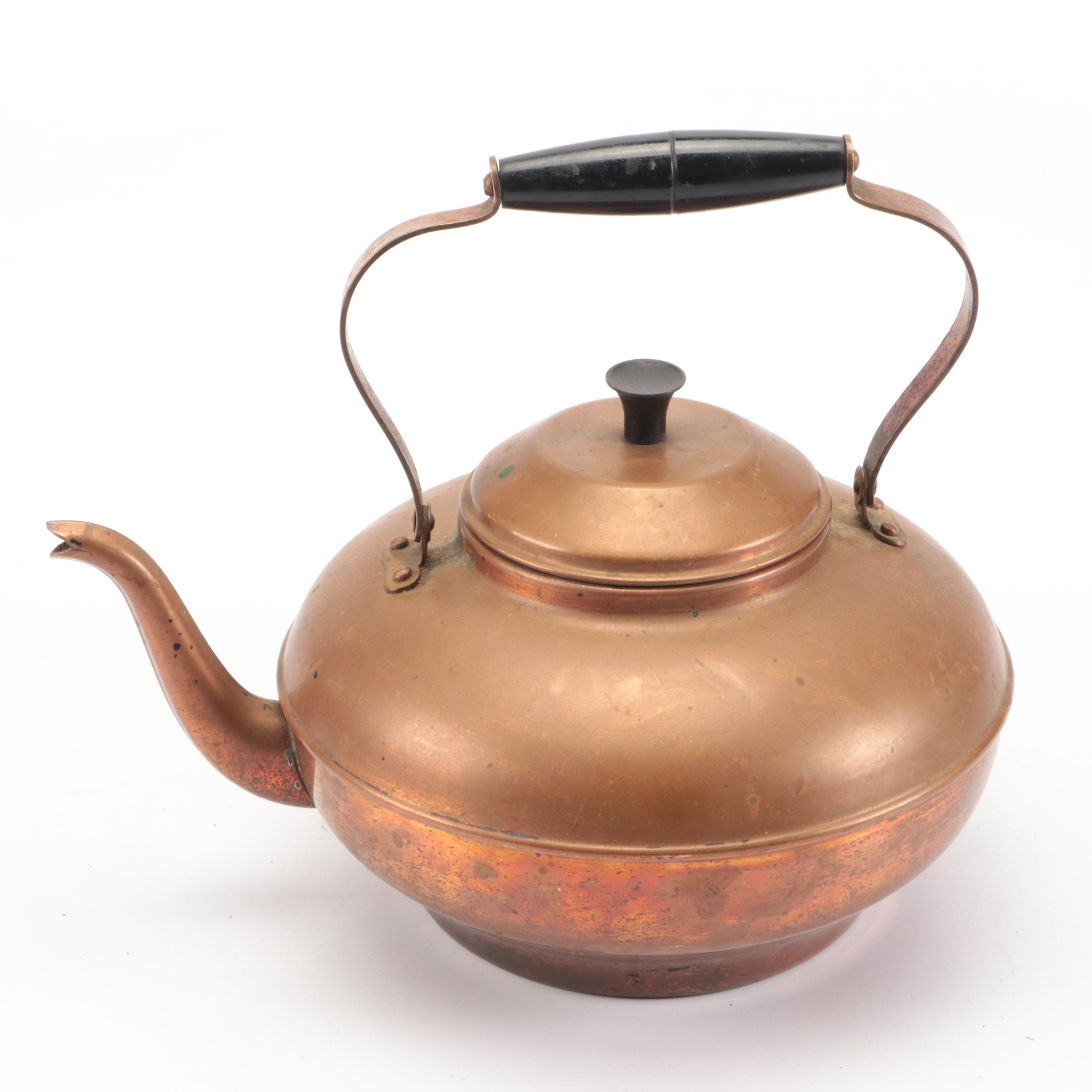 Hammered Copper Pots with Kettle and Other Tableware