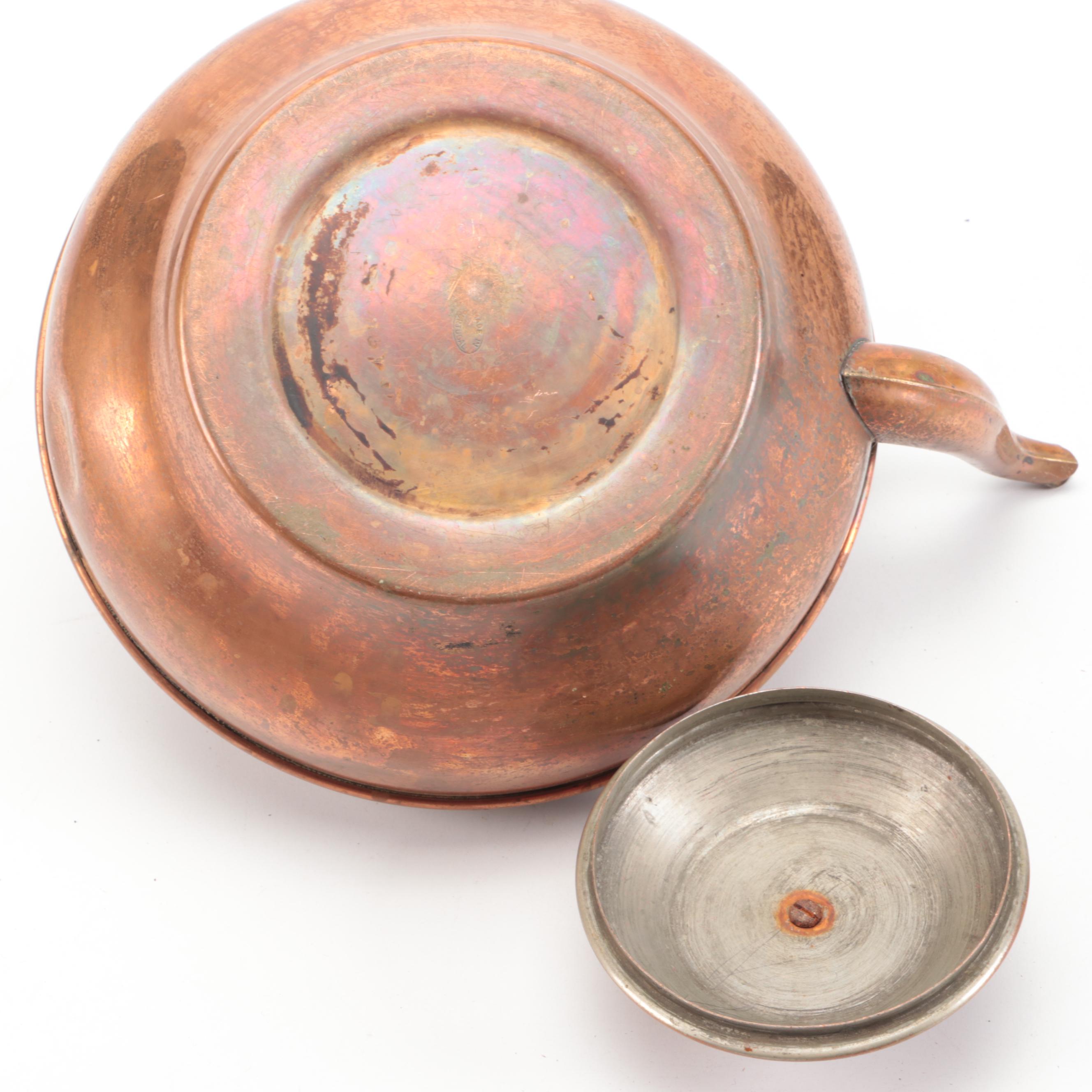 Hammered Copper Pots with Kettle and Other Tableware