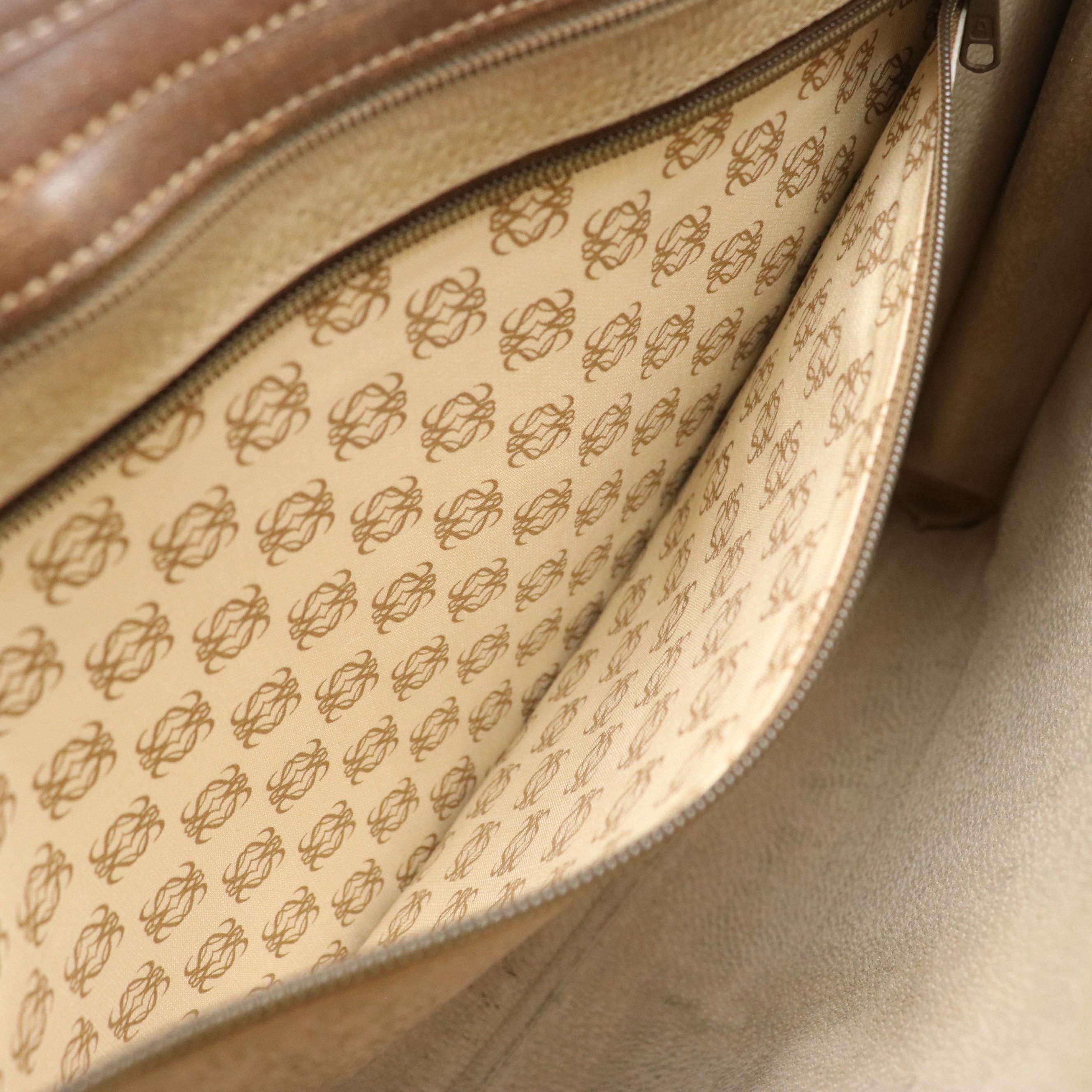 Loewe Business Handbag in Tan Grained and Dark Brown Leather