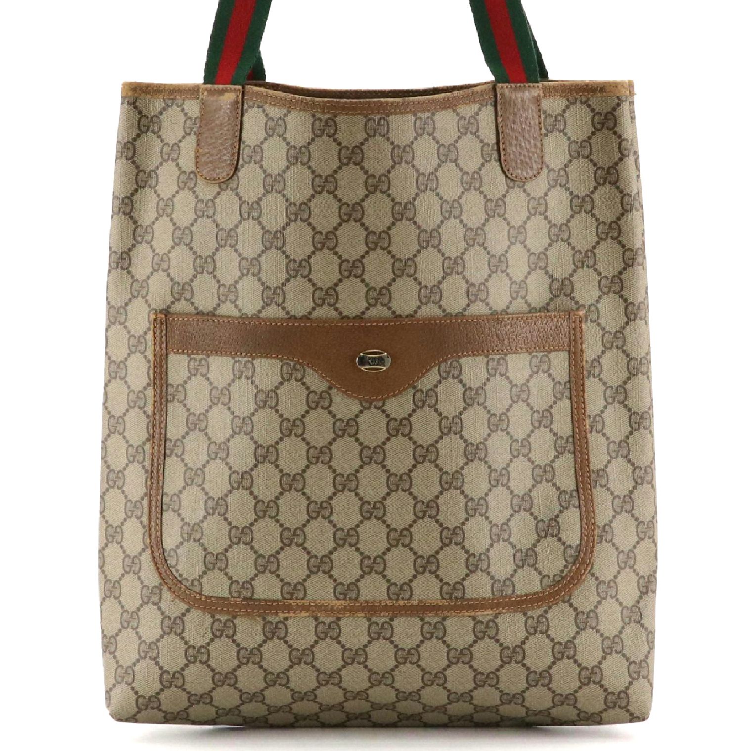 Gucci Accessory Collection Front Pocket Tote in GG Supreme Canvas, Leather & Web