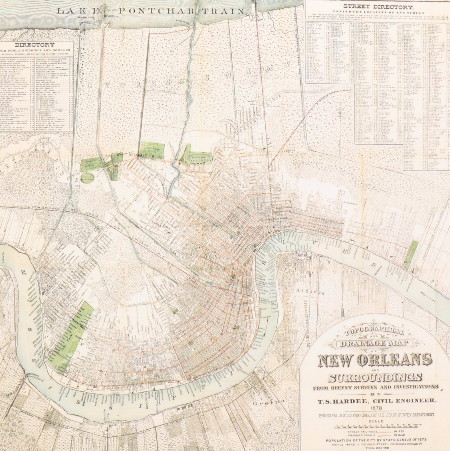 Offset Lithograph Map "Topographical and Drainage Map of New Orleans..."