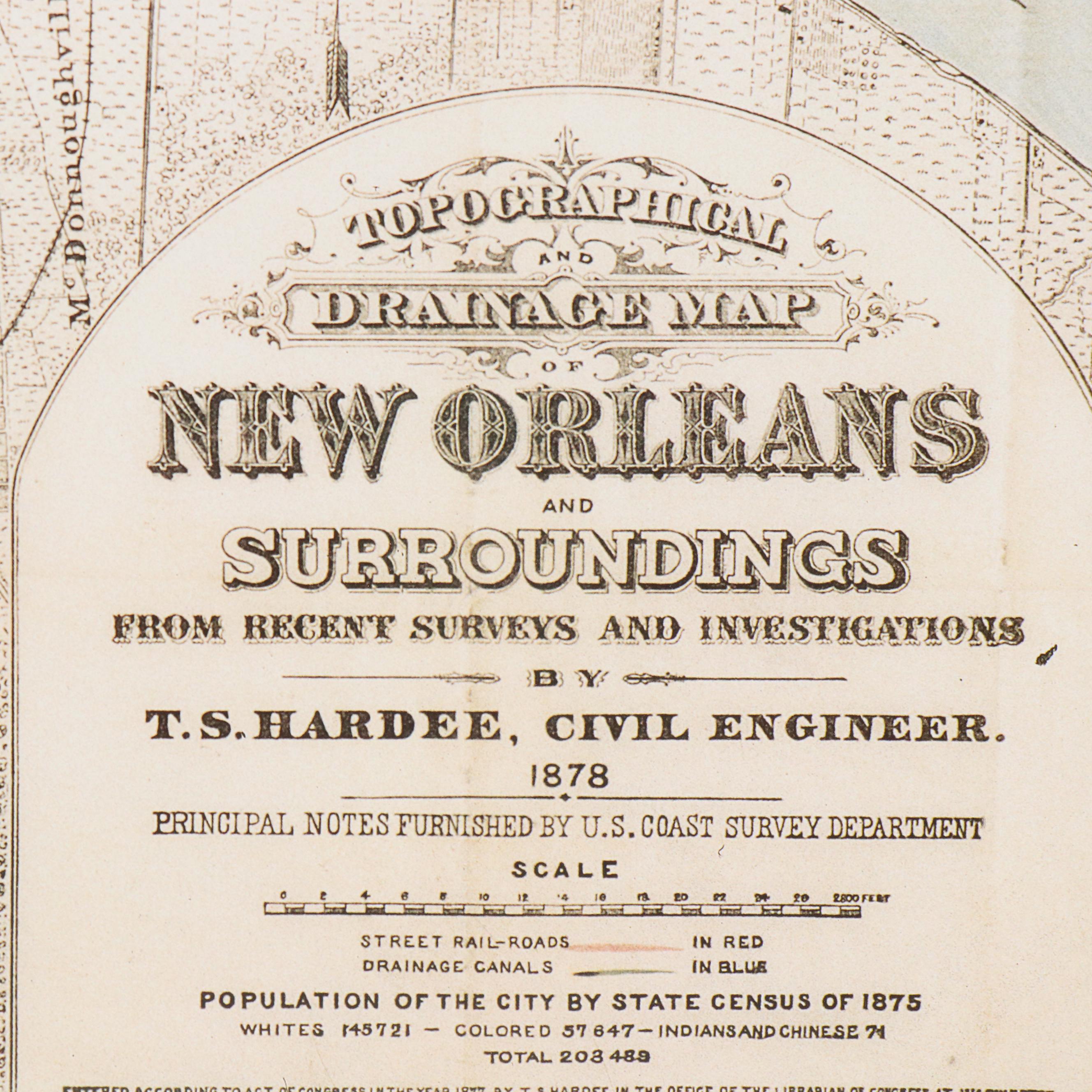 Offset Lithograph Map "Topographical and Drainage Map of New Orleans..."