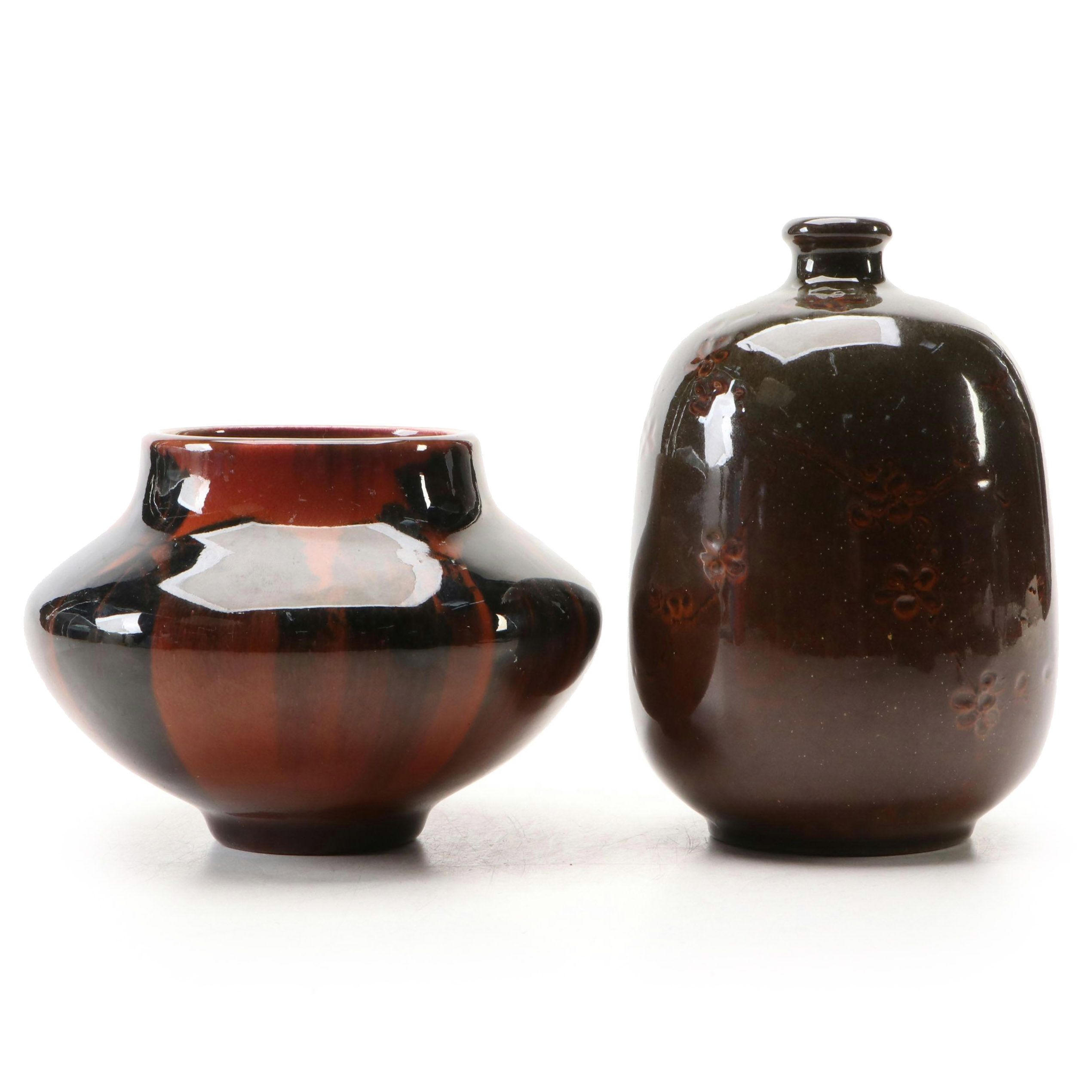 Laura Anne Fry for Rookwood Pottery "Cherry Blossom" Bottle with Other Vase