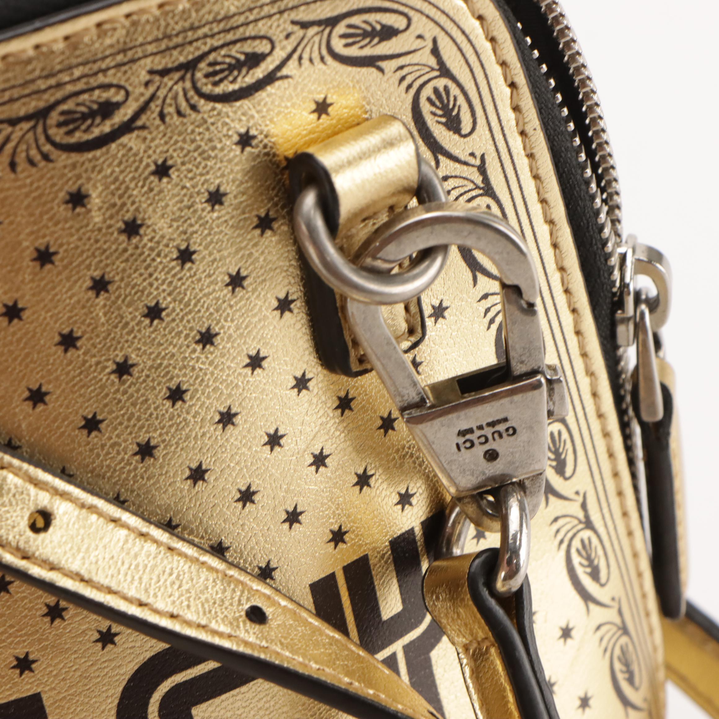 Gucci Sega Moon & Stars "GUCCY" Mini Crossbody Bag in Metallic Gold Leather