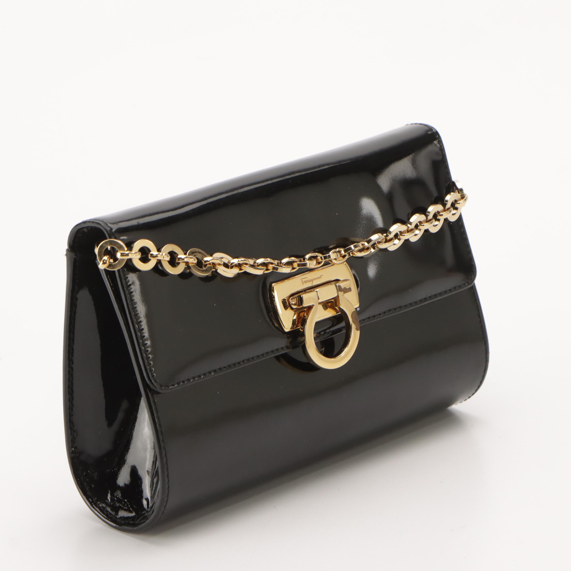Salvatore Ferragamo Front Flap Giancini Closure Crossbody Bag in Black Leather