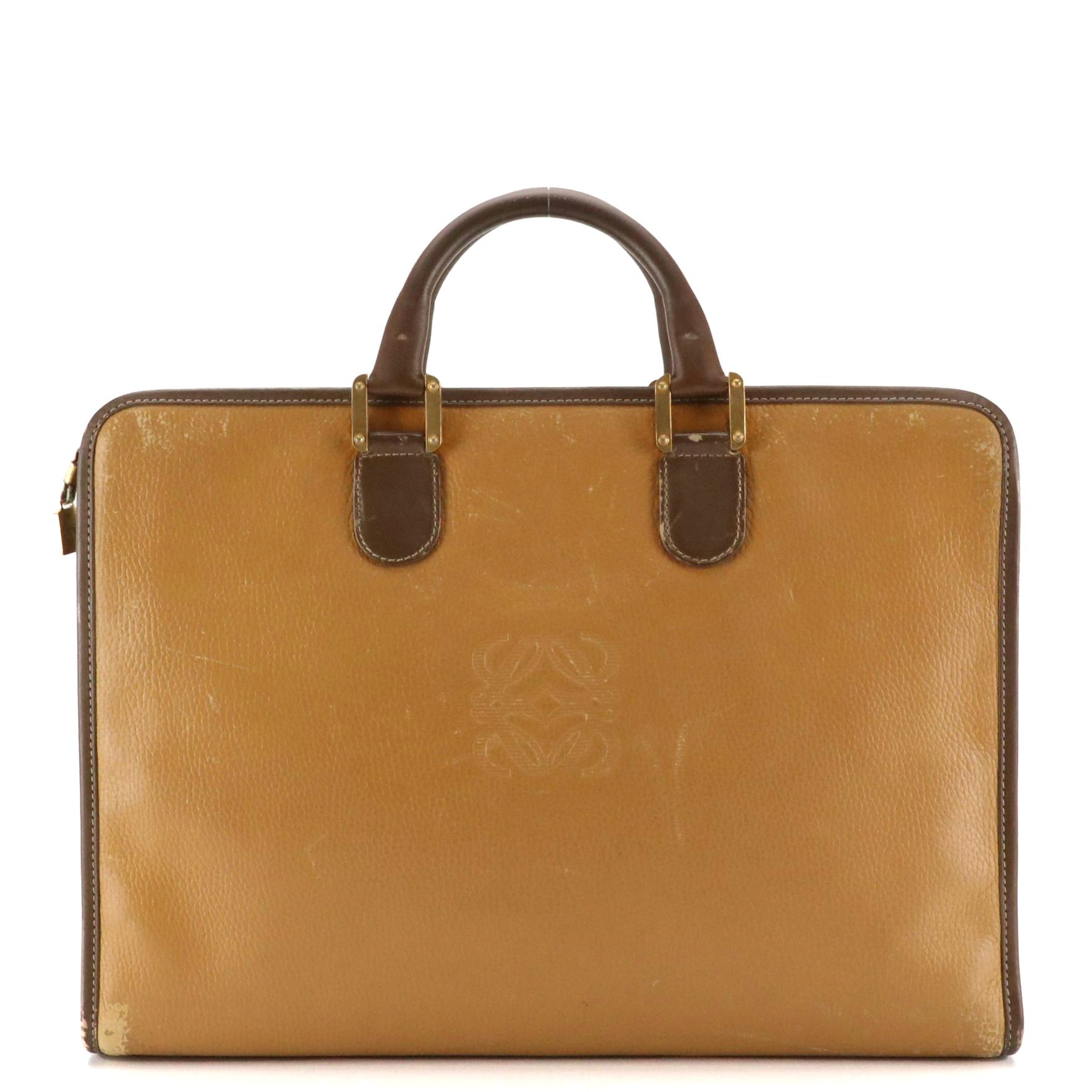 Loewe Business Handbag in Tan Grained and Dark Brown Leather