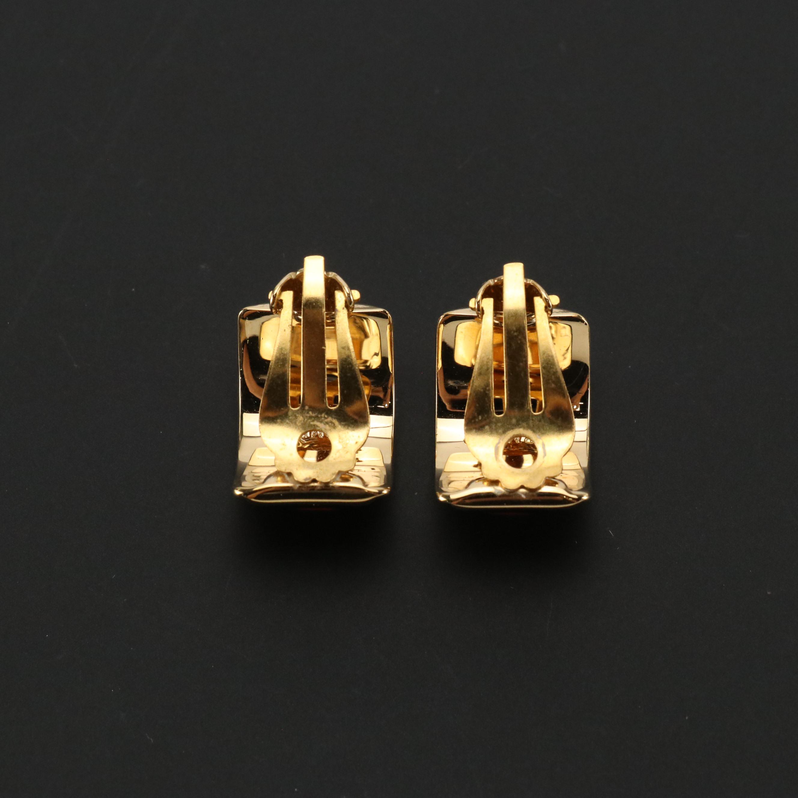 Hermès Enamel Half-Hoop Clip Earrings, With Box