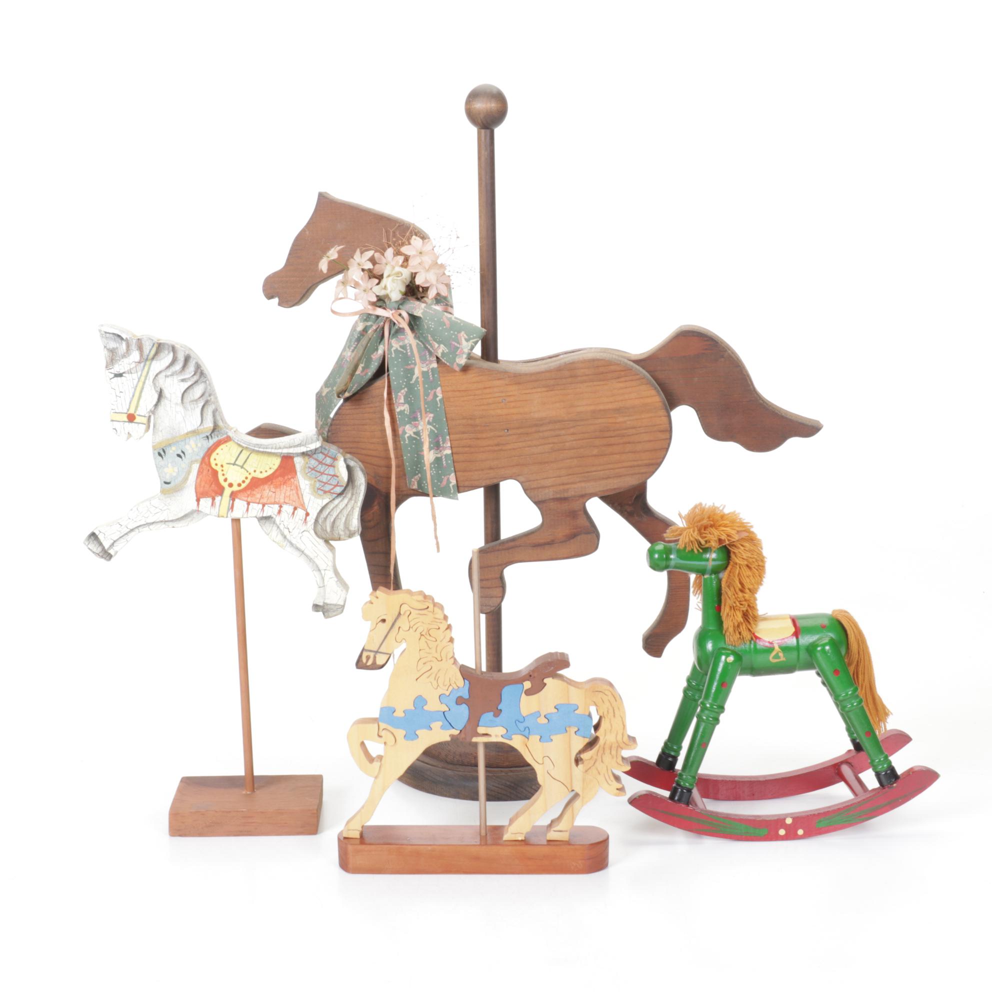 Hand-Crafted Carousel Horse Figurines & Puzzle