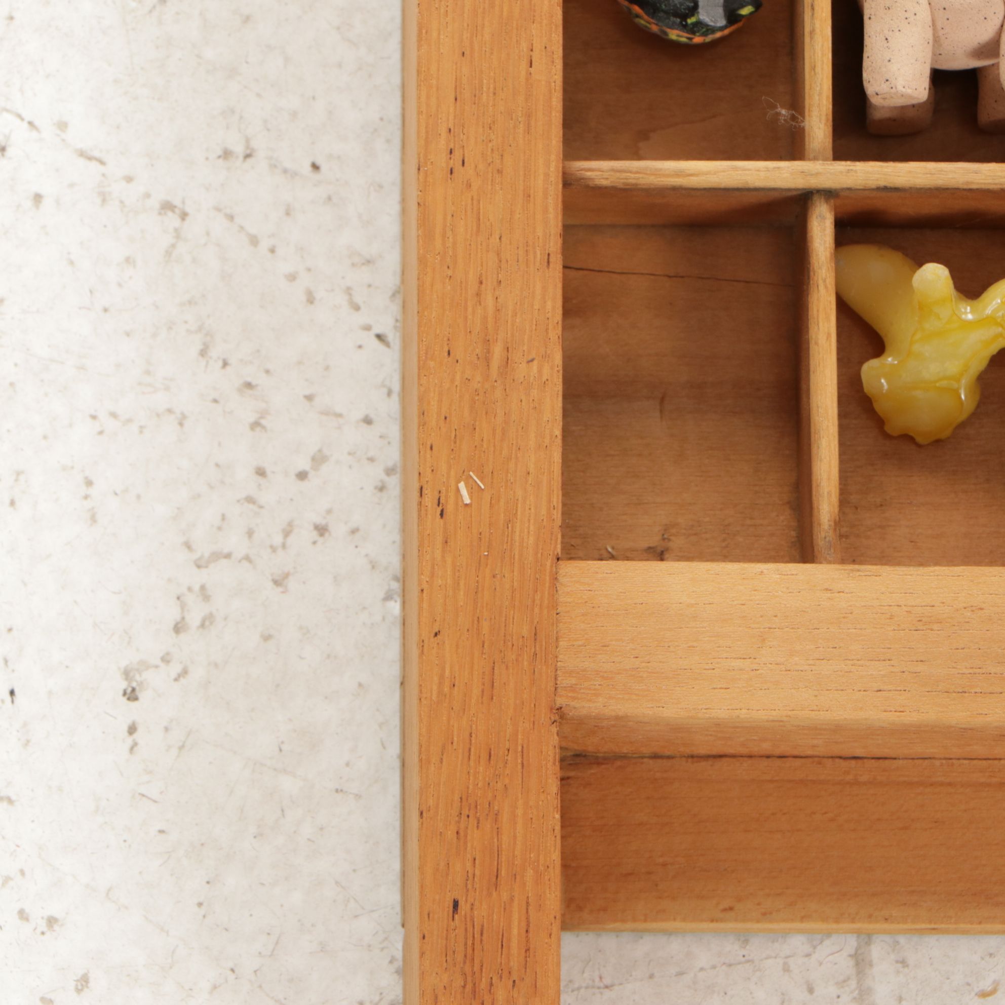 Wooden Printer's Letterpress Typeset Tray of Farm Miniatures & More Memorabilia