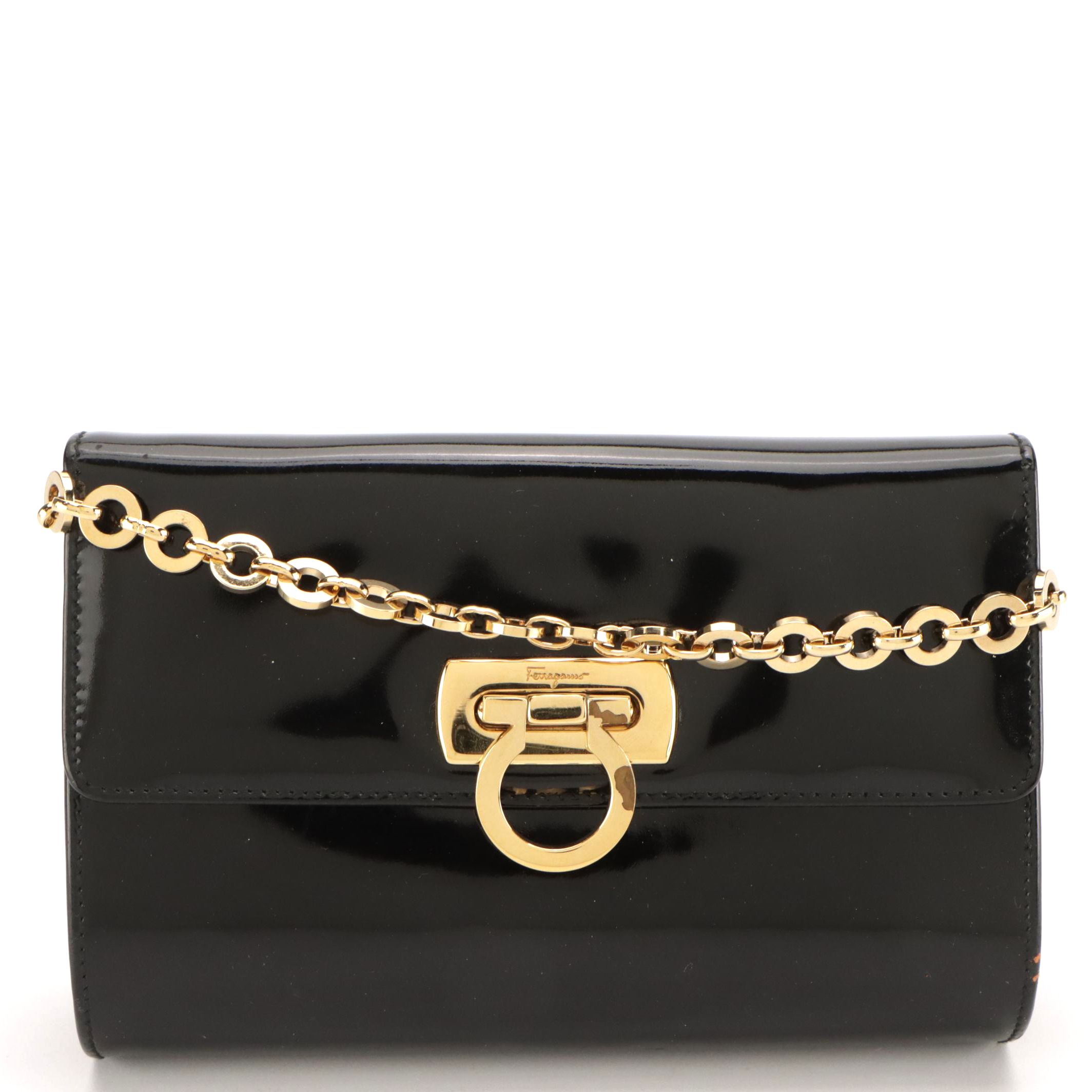 Salvatore Ferragamo Front Flap Giancini Closure Crossbody Bag in Black Leather