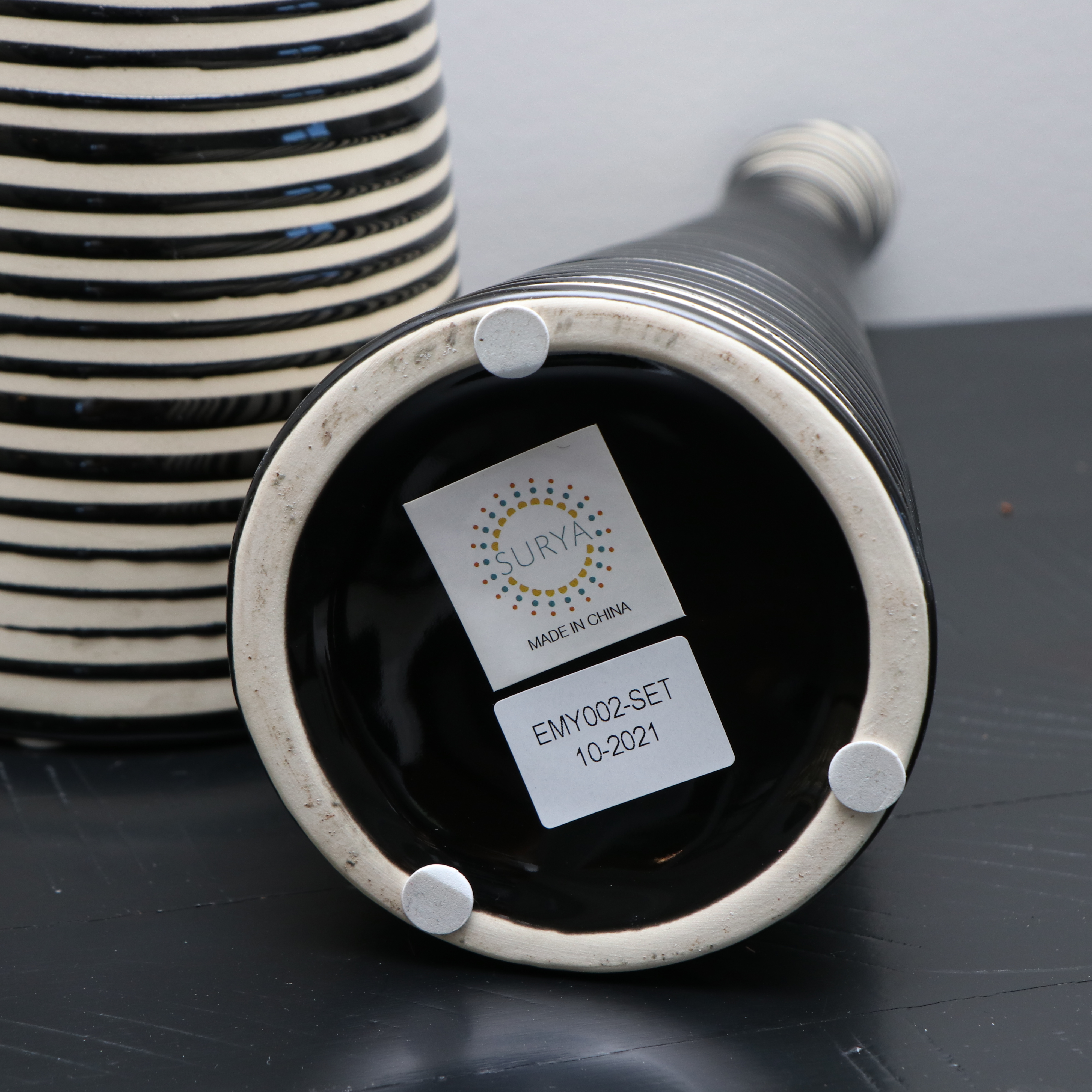 Stylecraft "Rochford" Textured Glass Table Lamp, Surya "Emily" Vases, and Décor