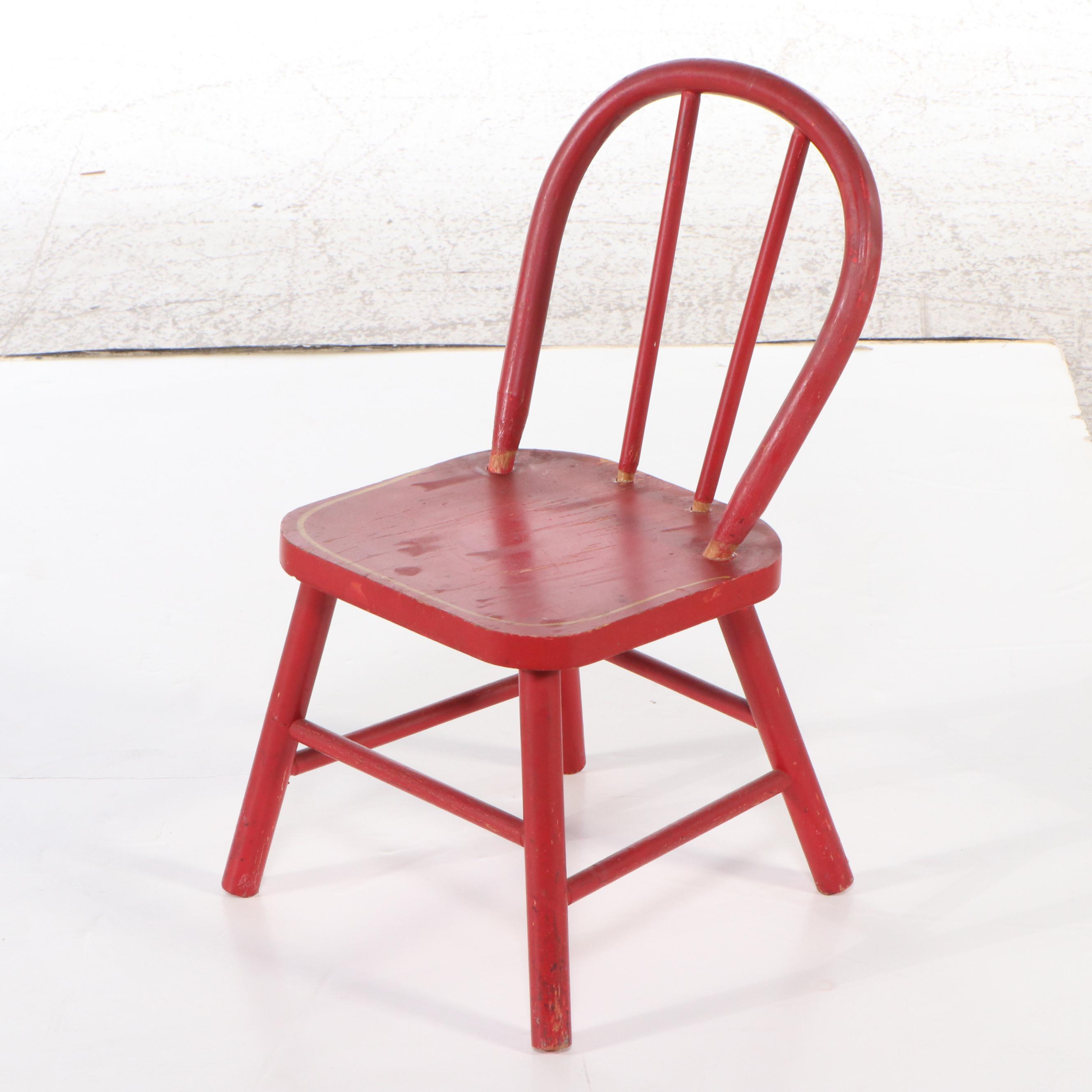 Vintage Oak Roll-Top Desk with Painted Children's Chair