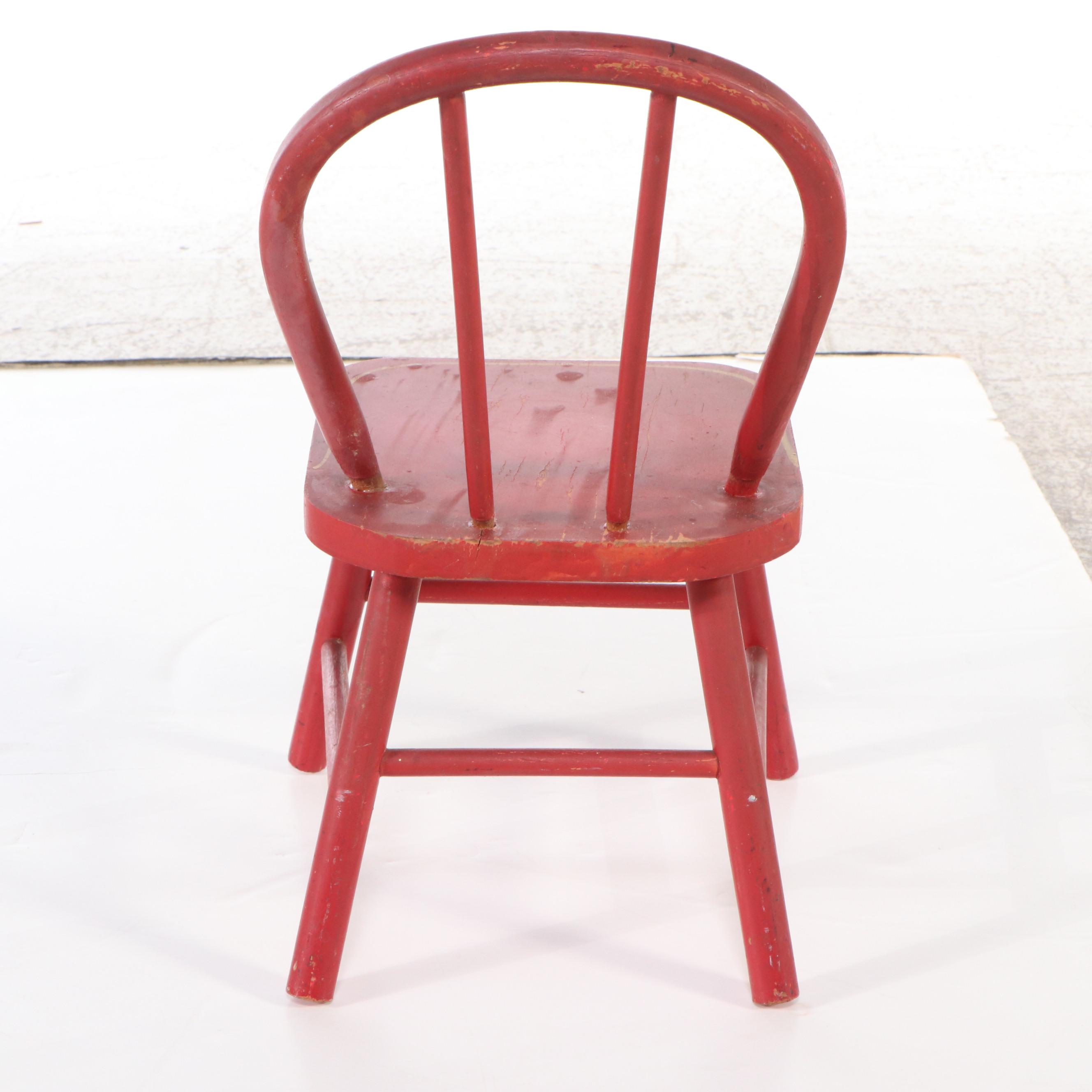 Vintage Oak Roll-Top Desk with Painted Children's Chair