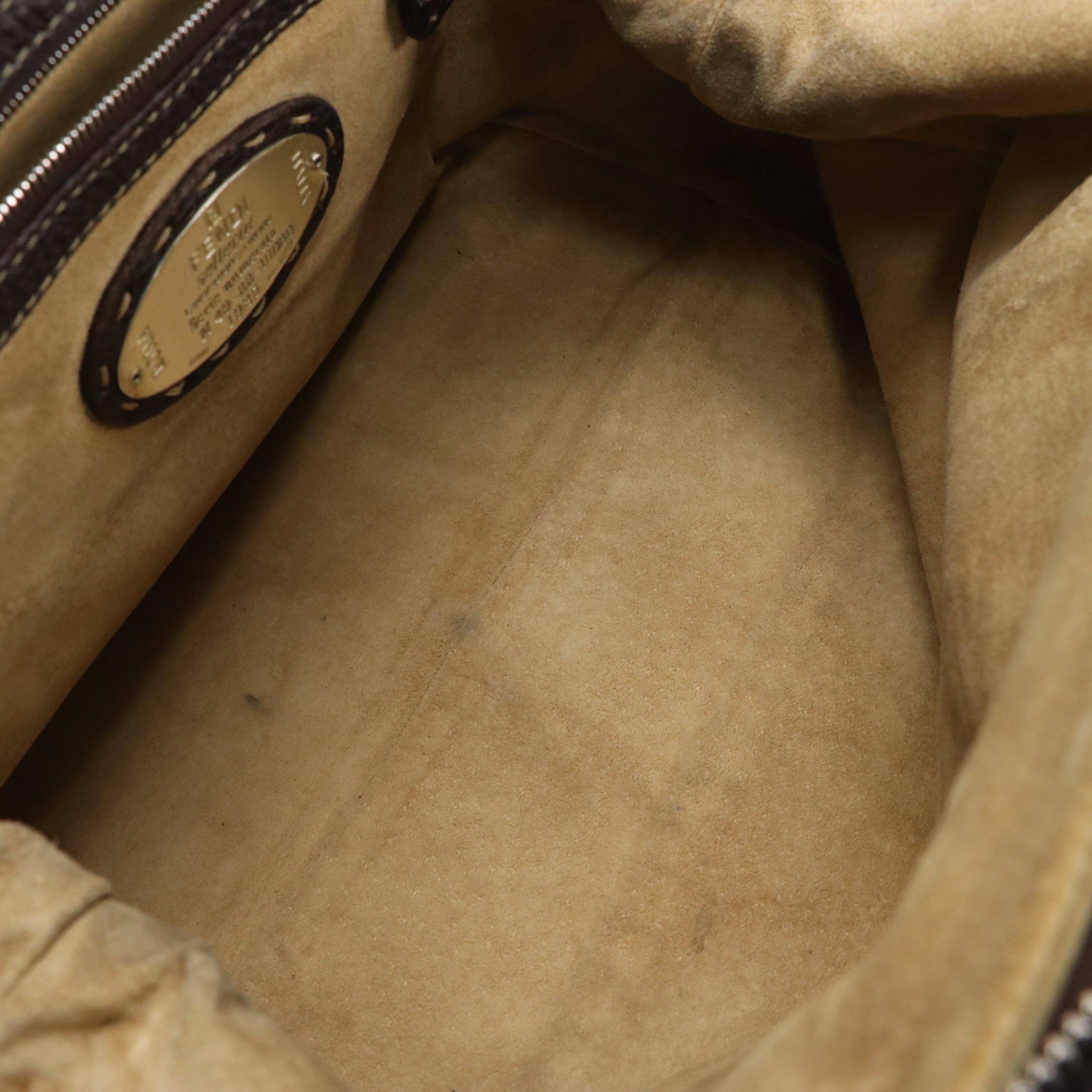 Fendi Selleria Brown Calfskin Grain Leather Handbag with Running Stitch Detail