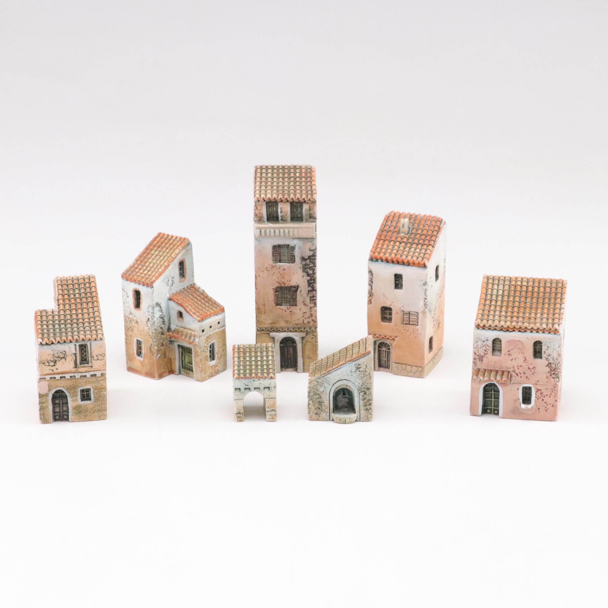Gault French Ceramic Miniature Houses, Set of Seven
