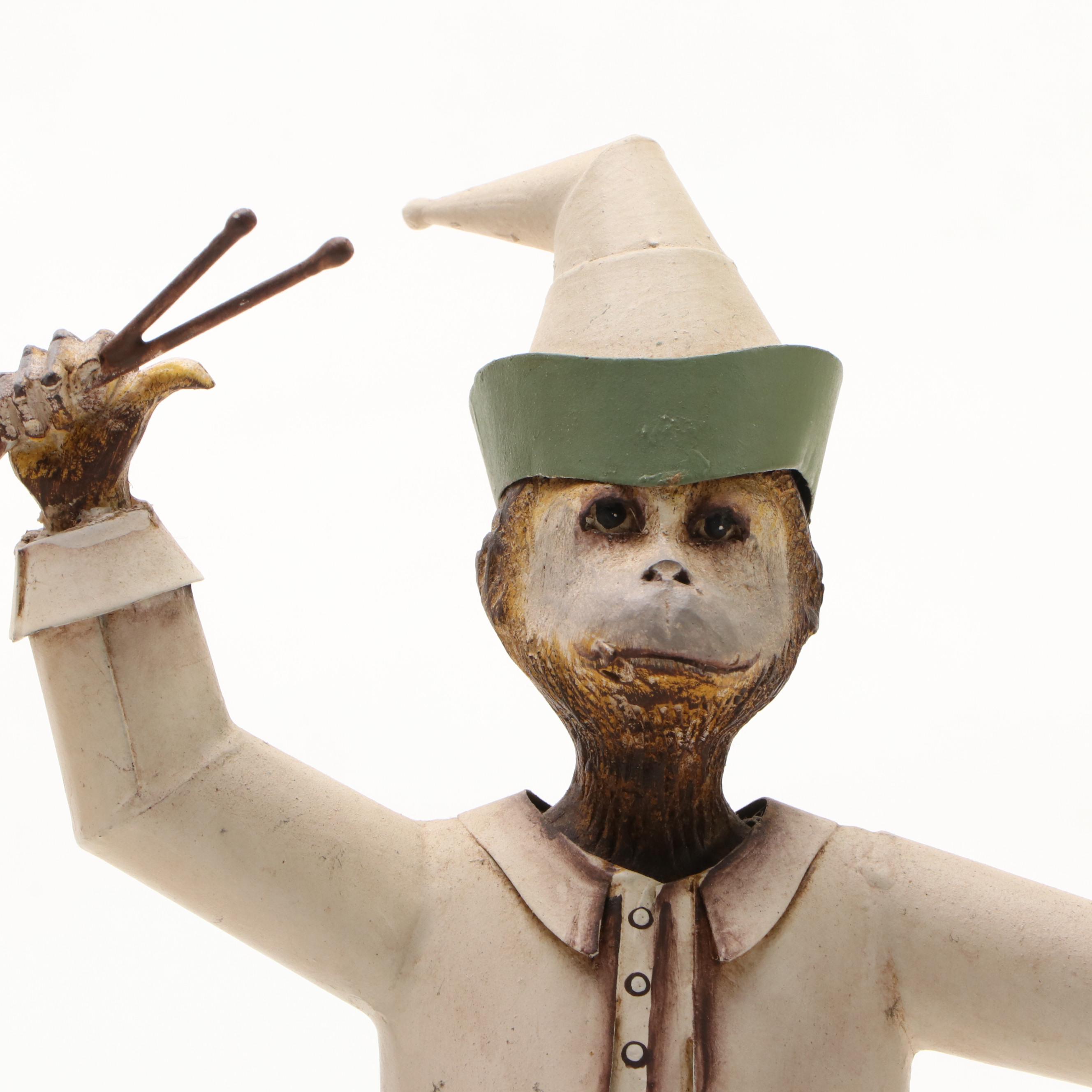 Filipino Polychrome Carved Wood Monkey Figural Candle Holders