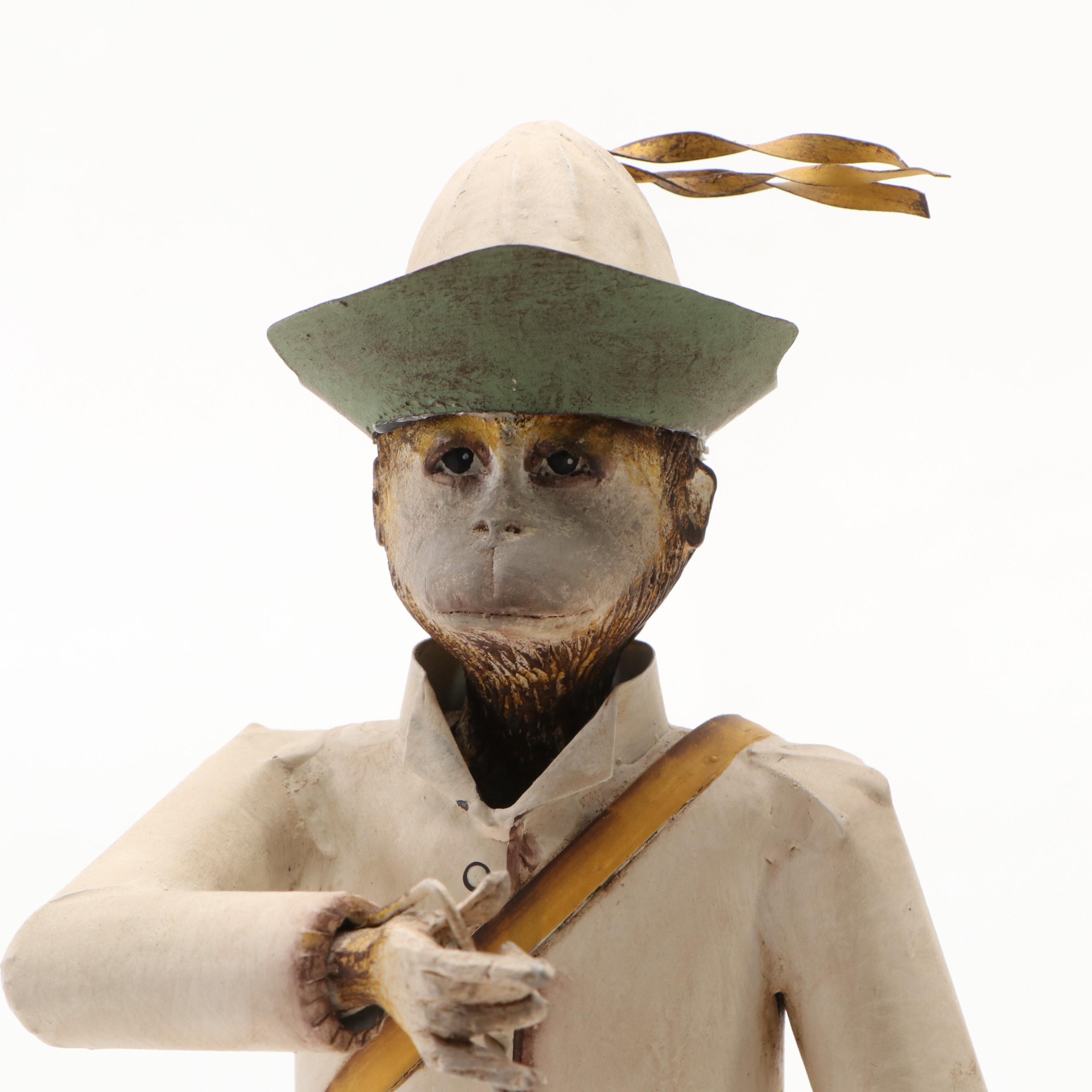 Filipino Polychrome Carved Wood Monkey Figural Candle Holders