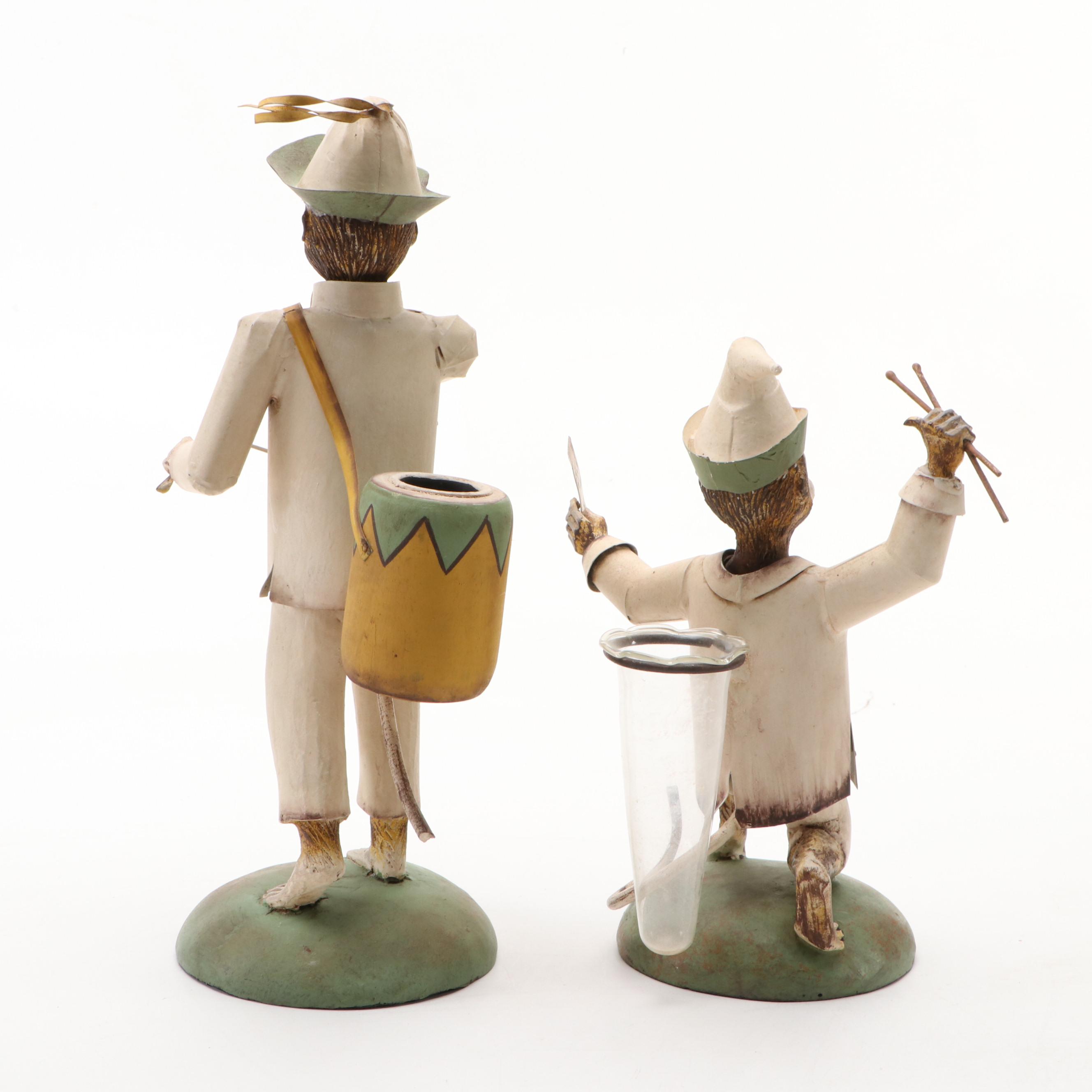 Filipino Polychrome Carved Wood Monkey Figural Candle Holders