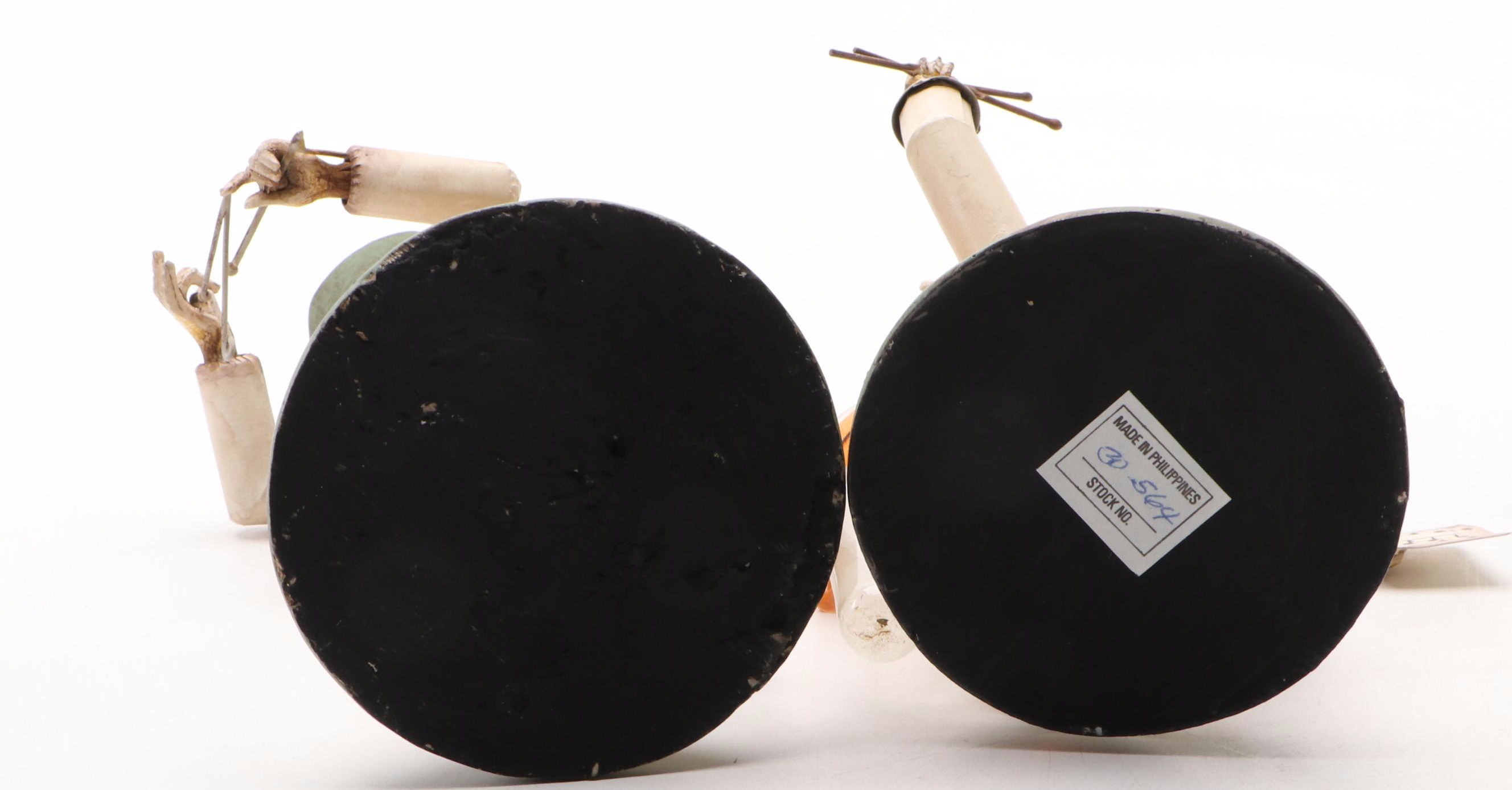 Filipino Polychrome Carved Wood Monkey Figural Candle Holders