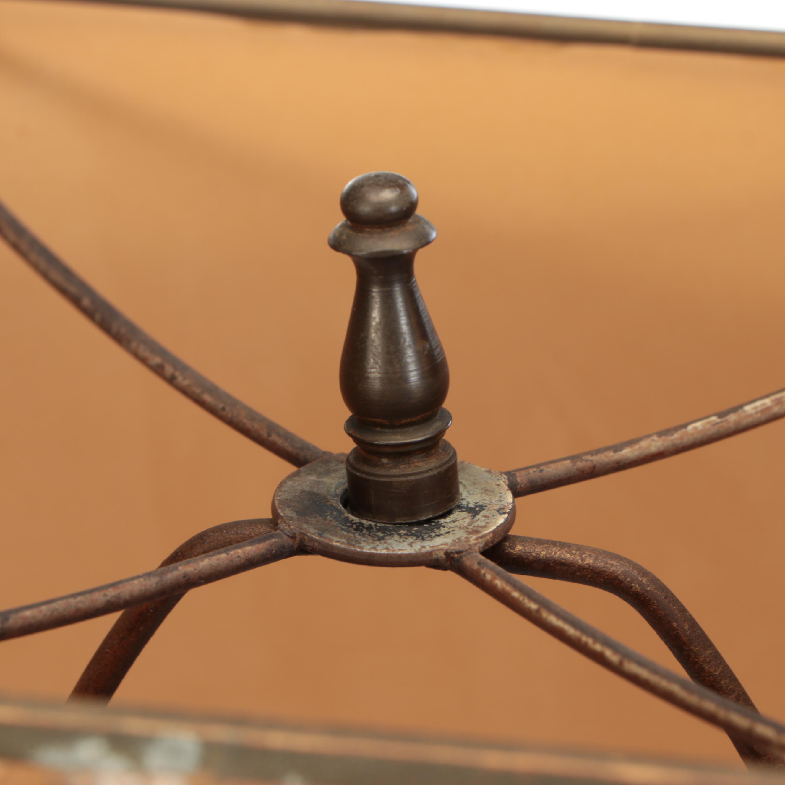 Brass Trophy Urn and Candlestick Table Lamps with Marbled, Metallic Paper Shades