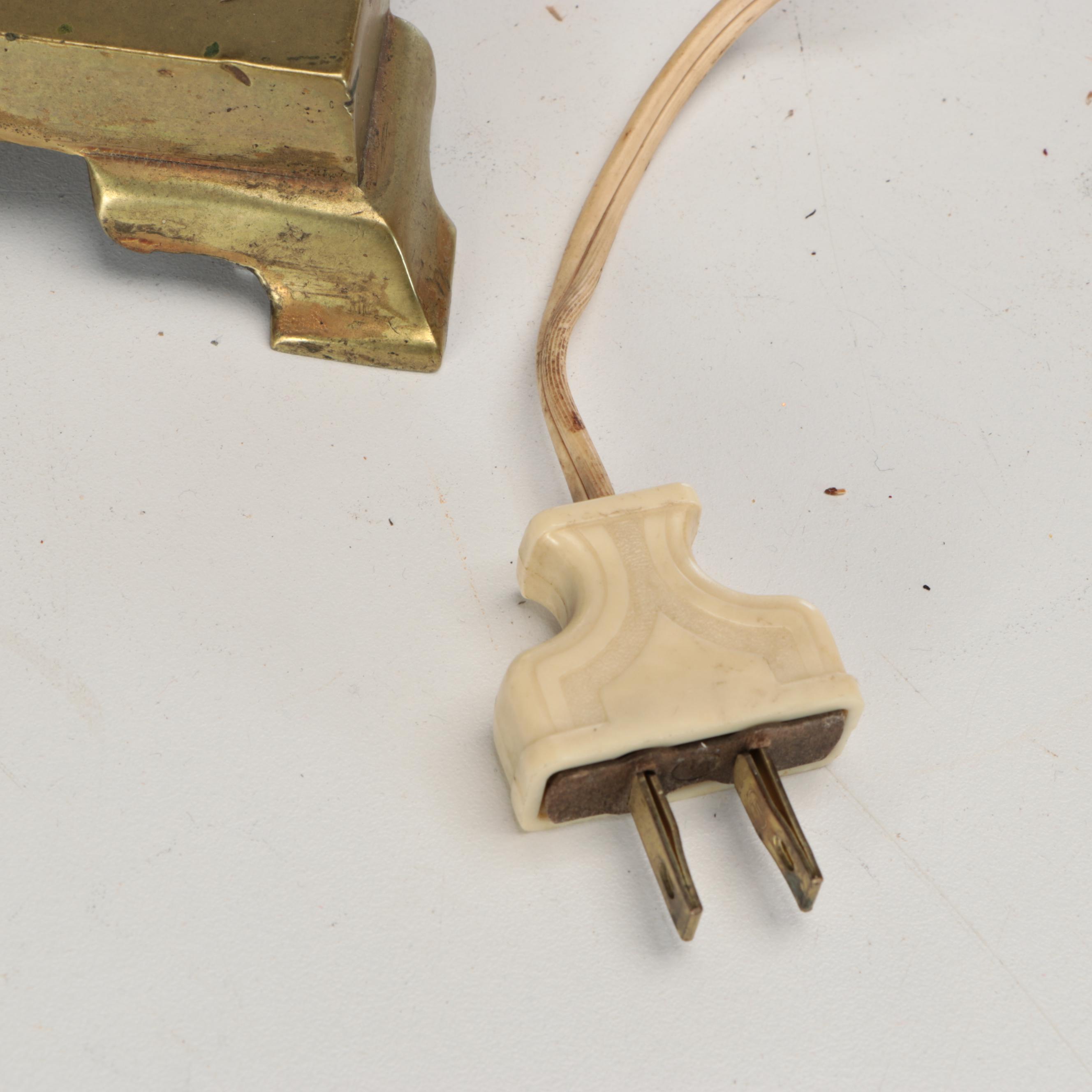 Brass Trophy Urn and Candlestick Table Lamps with Marbled, Metallic Paper Shades