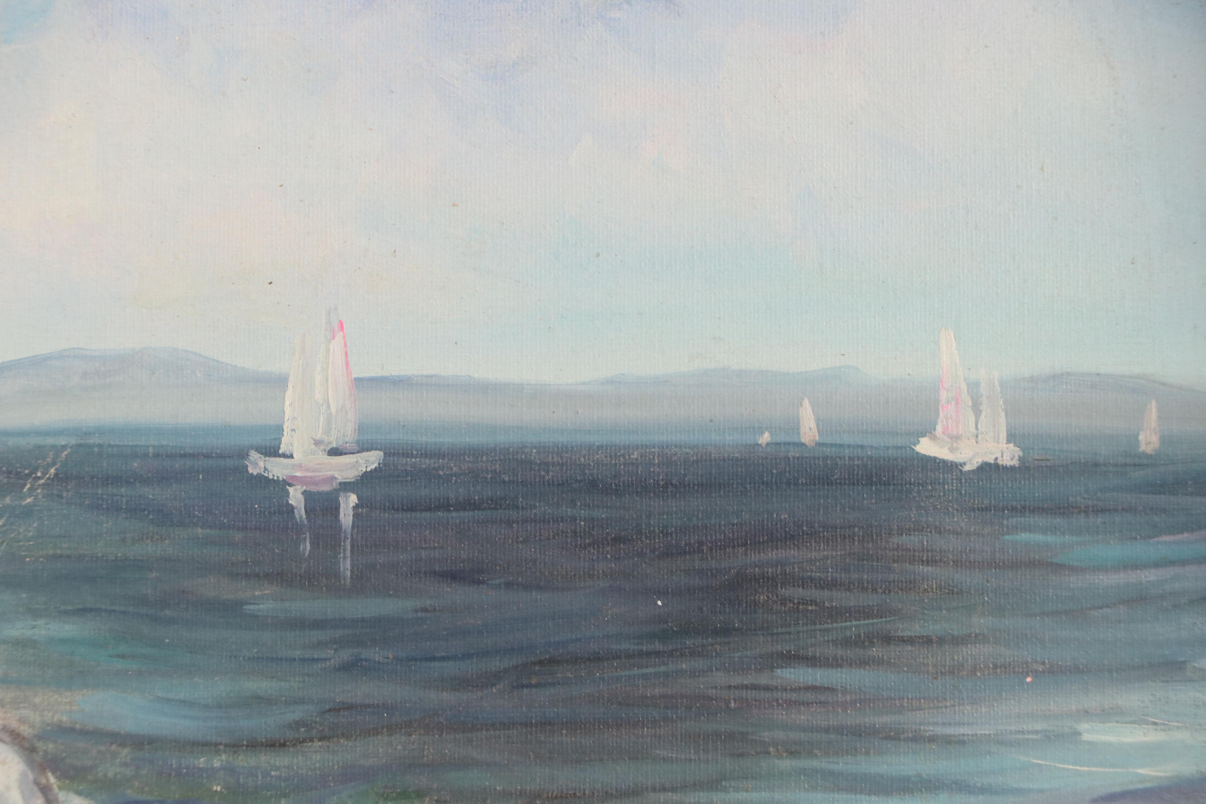 Simon Impressionist Coastal Scene Oil Painting of Woman and Bicycle