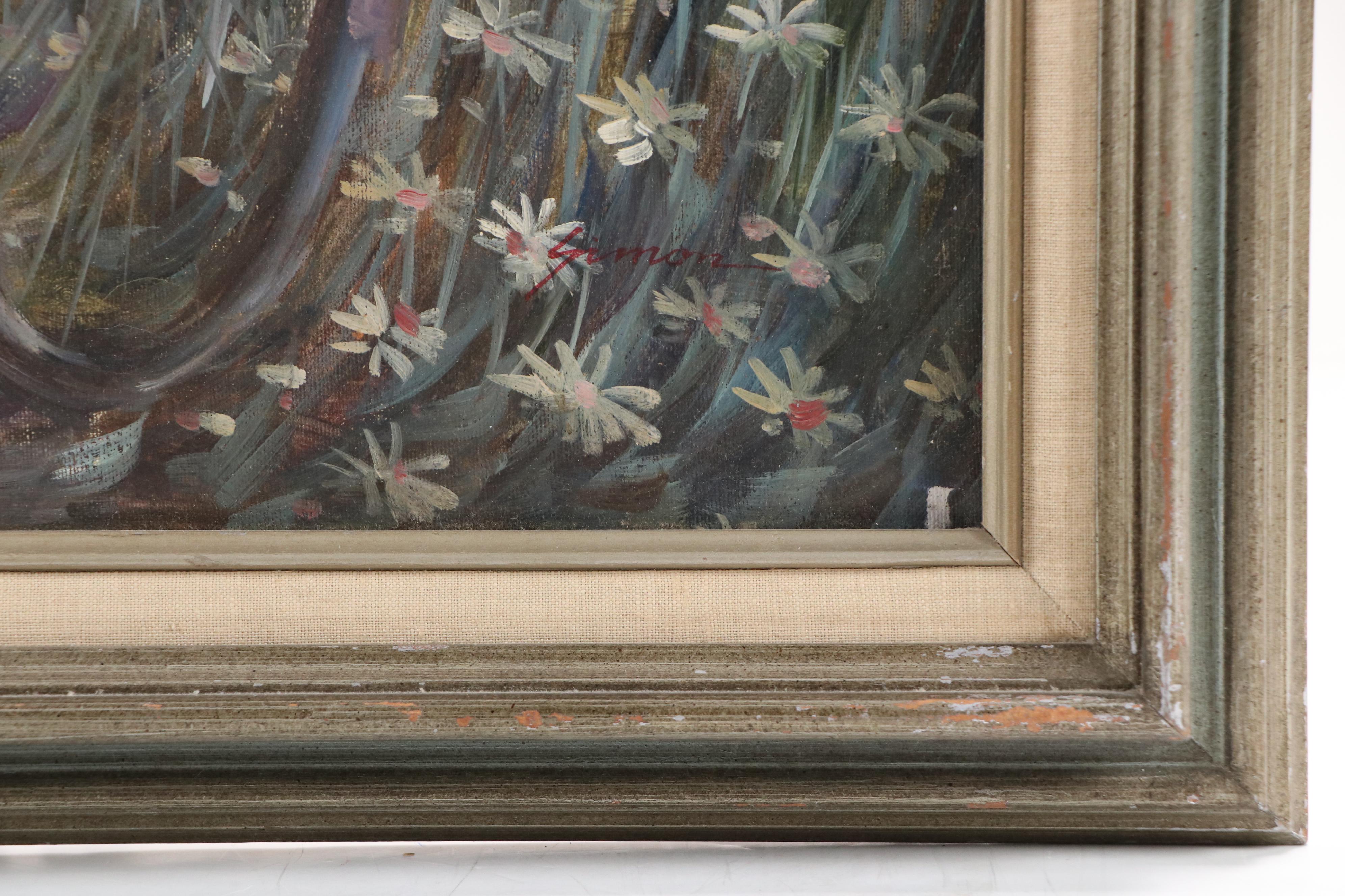 Simon Impressionist Coastal Scene Oil Painting of Woman and Bicycle