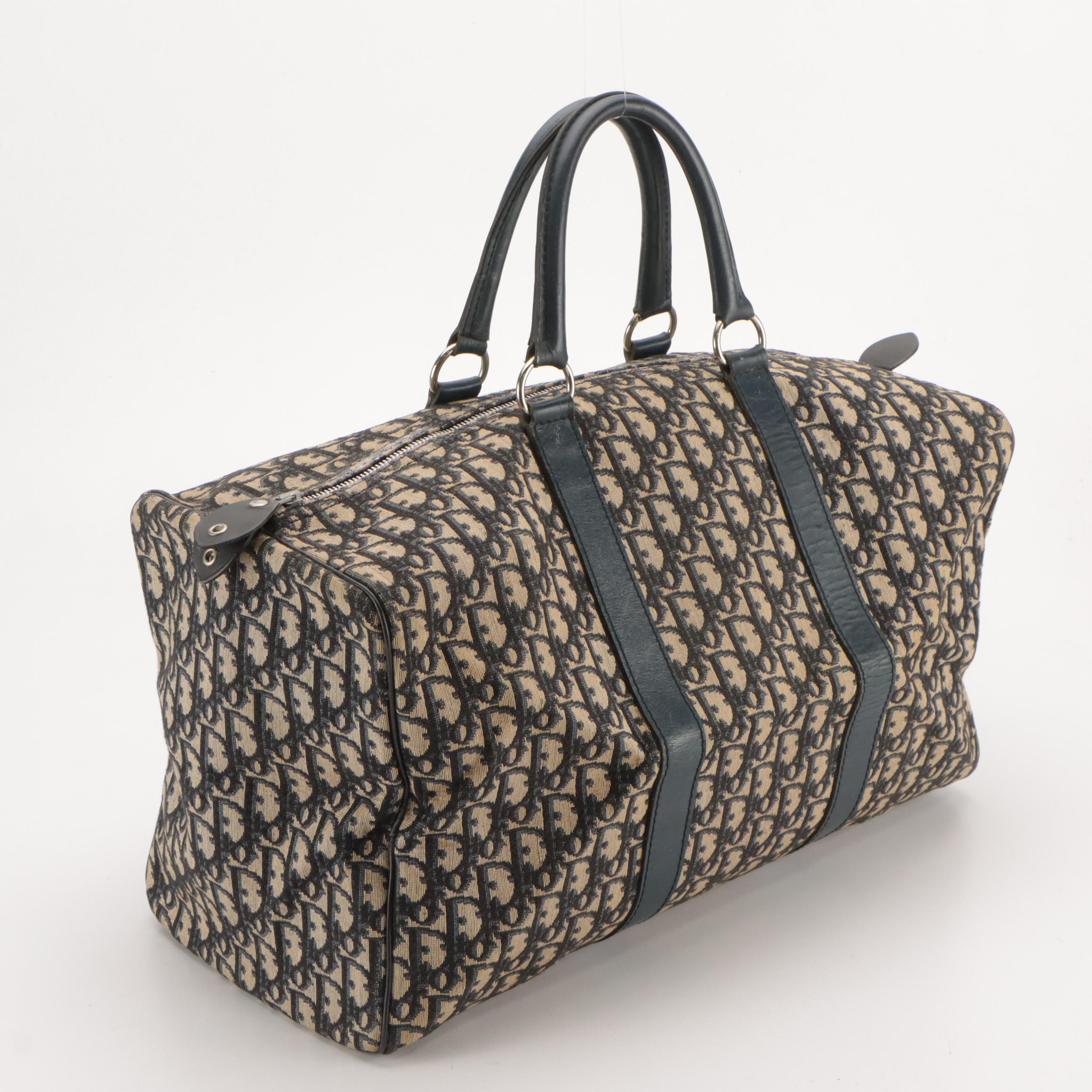 Christian Dior Bagages Duffle Bag in Dark Blue Trotter Monogram Canvas & Leather