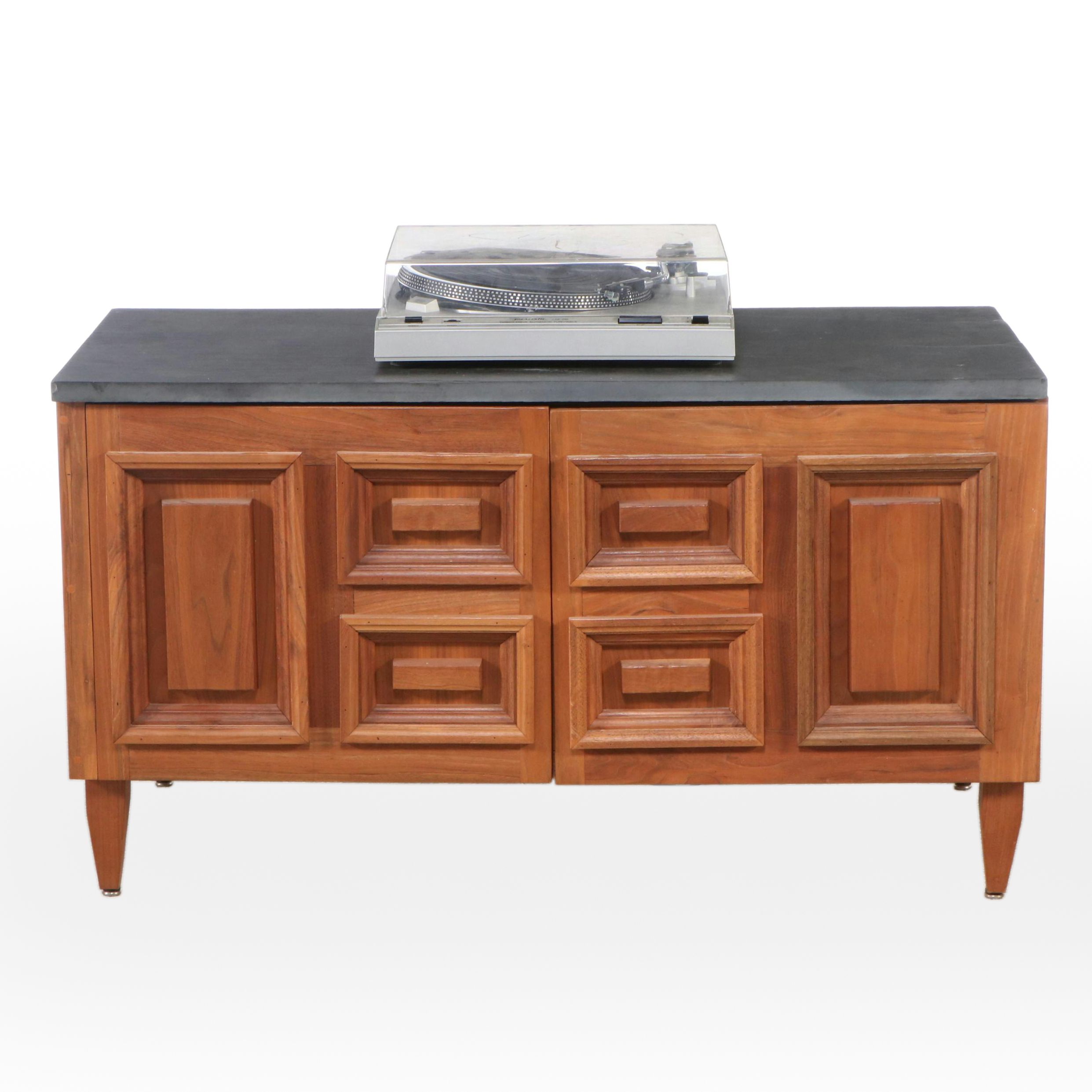 Mid Century Modern Douglas Fir Slate Top Record Cabinet and Storage Cabinet