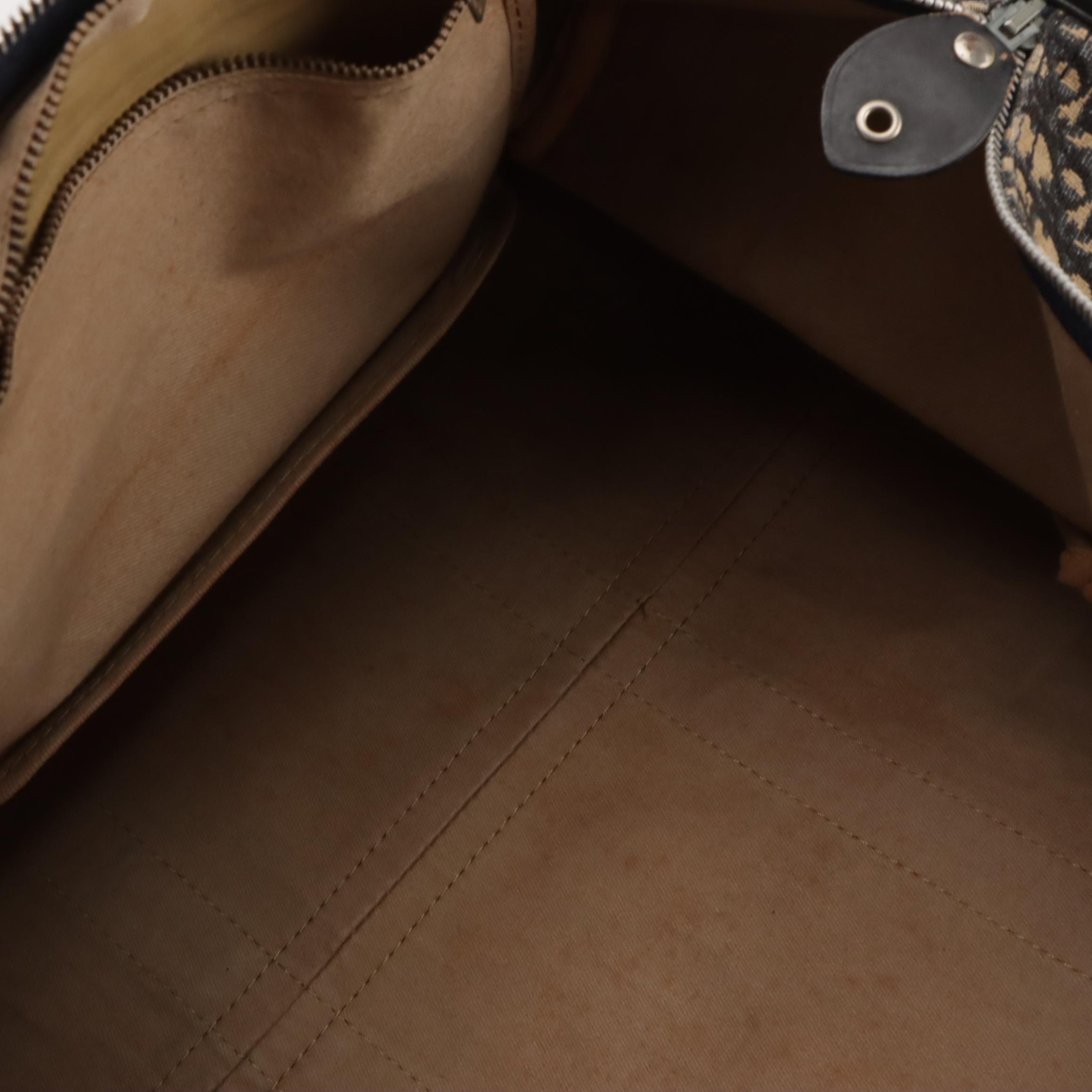 Christian Dior Bagages Duffle Bag in Dark Blue Trotter Monogram Canvas & Leather