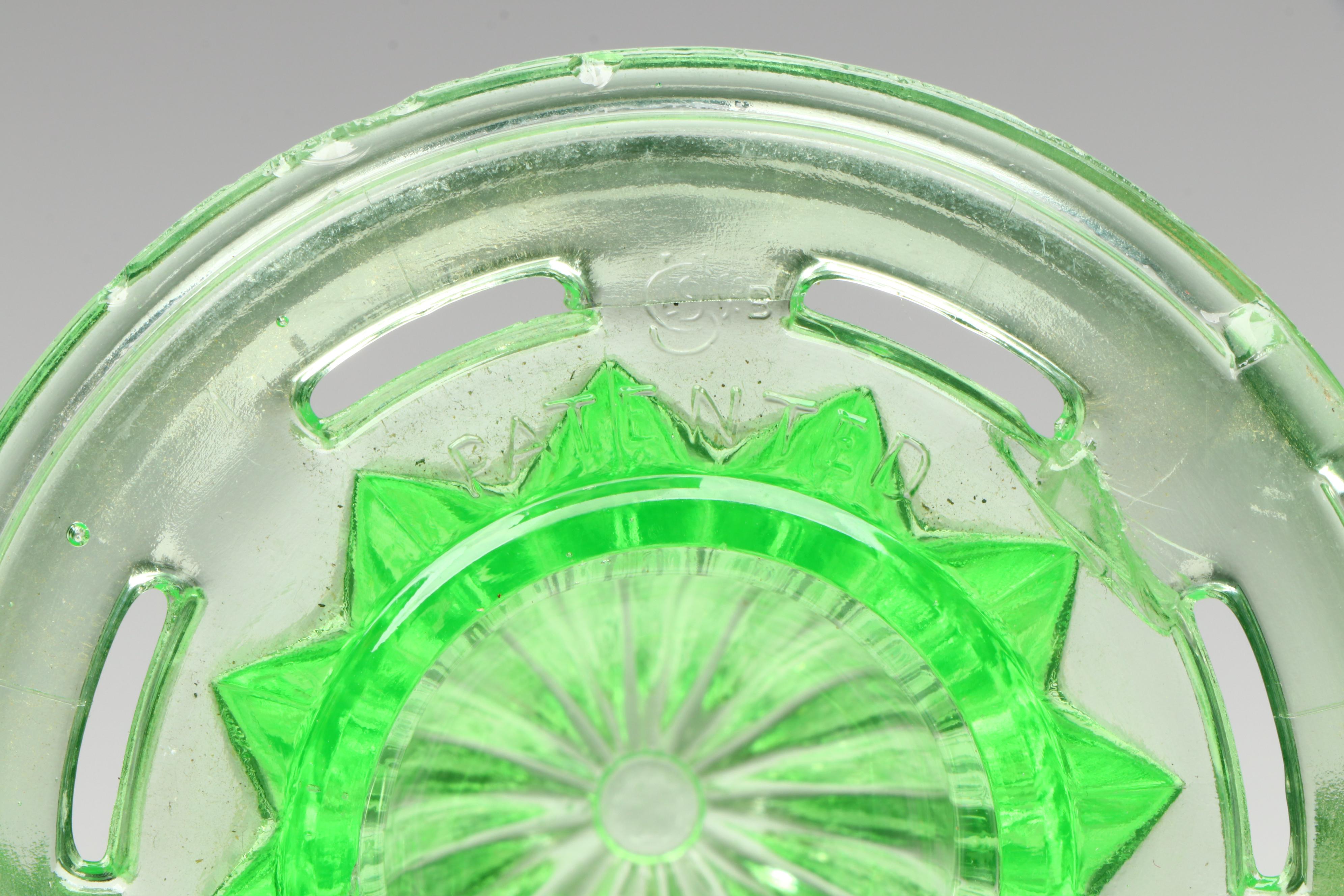 Uranium Glass Divided Tray and Bowls with Other Uranium Glass Table Accessories