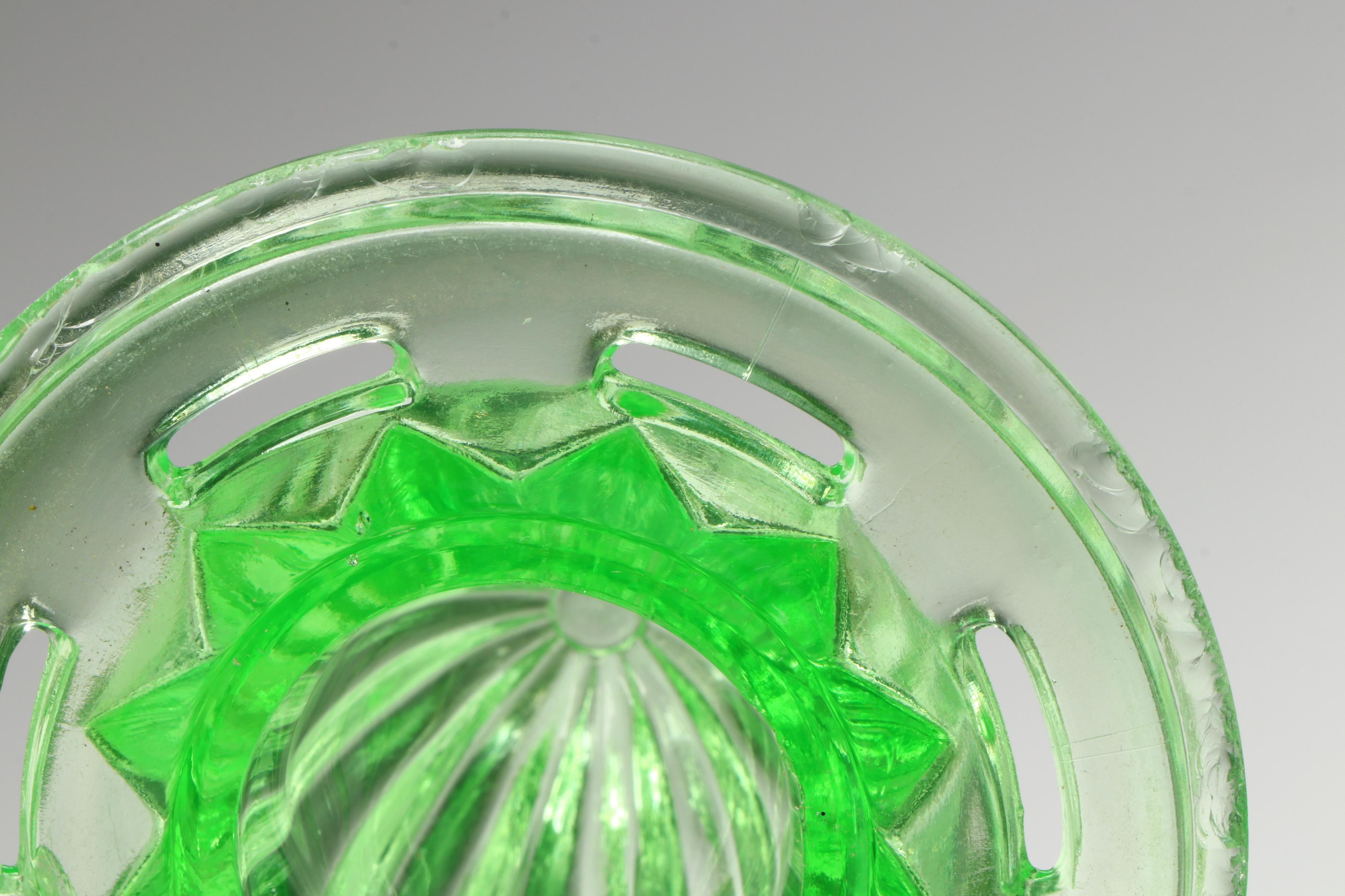 Uranium Glass Divided Tray and Bowls with Other Uranium Glass Table Accessories