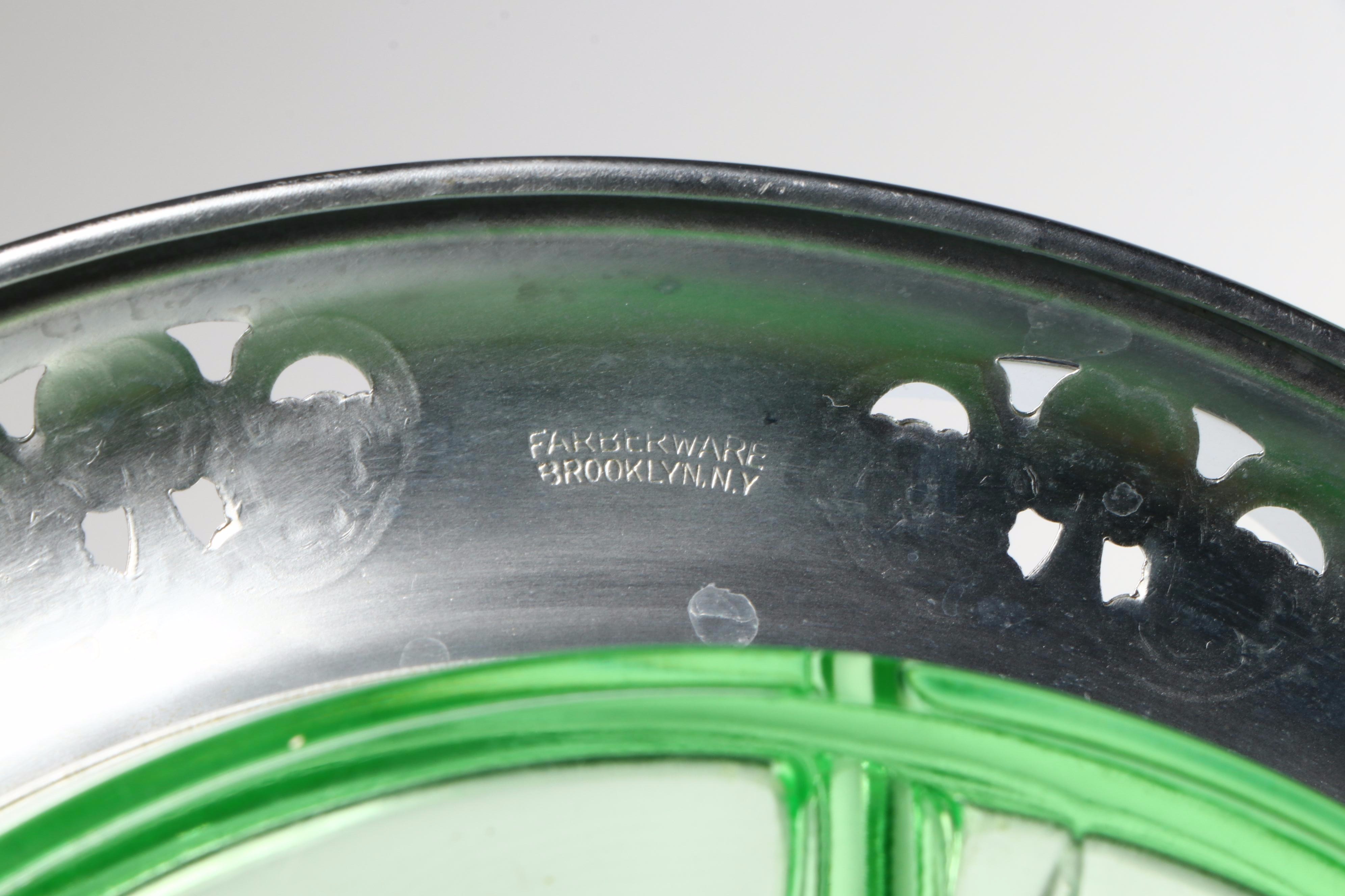 Uranium Glass Divided Tray and Bowls with Other Uranium Glass Table Accessories