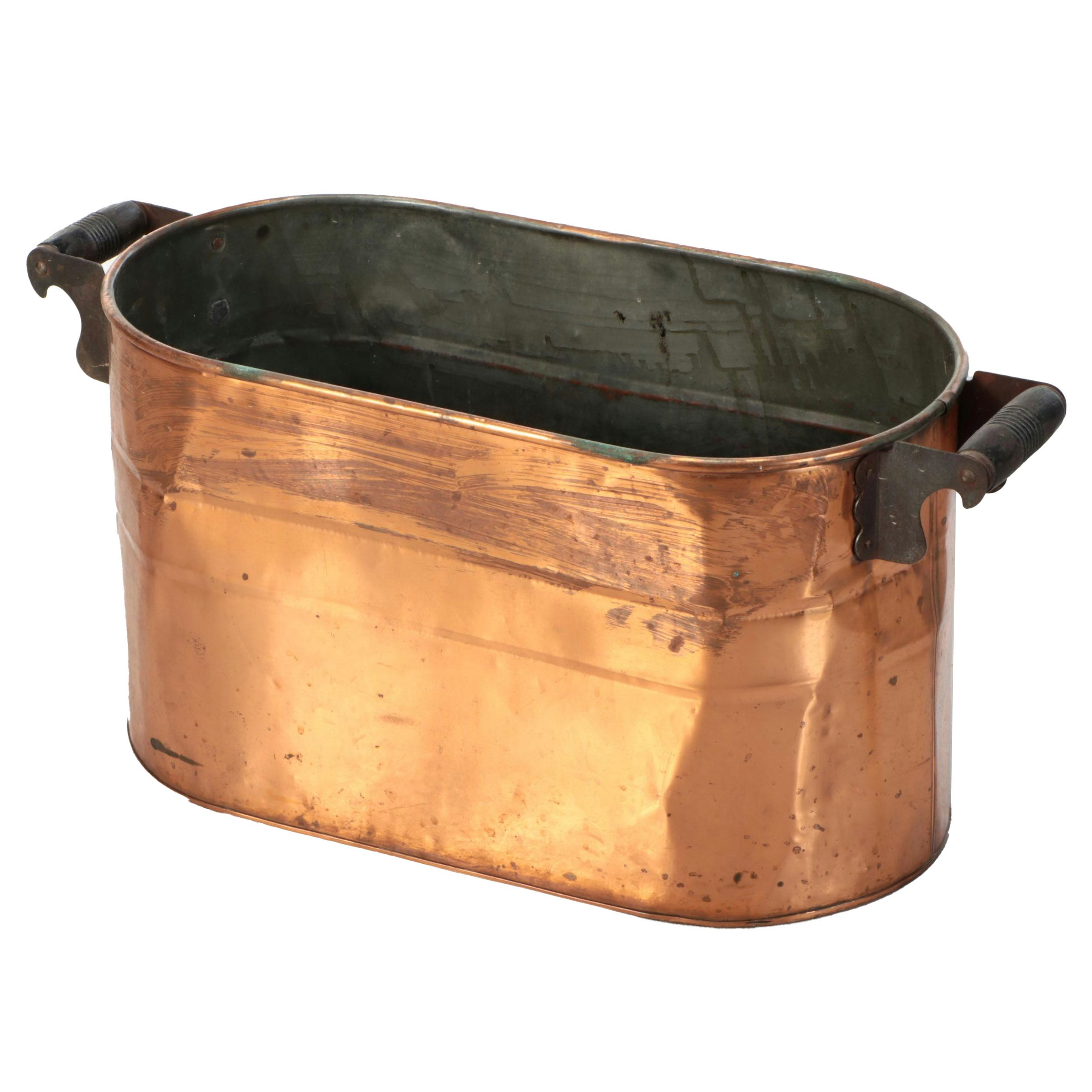 Tin Lined Copper Boiler Wash Tub With Wood Handles