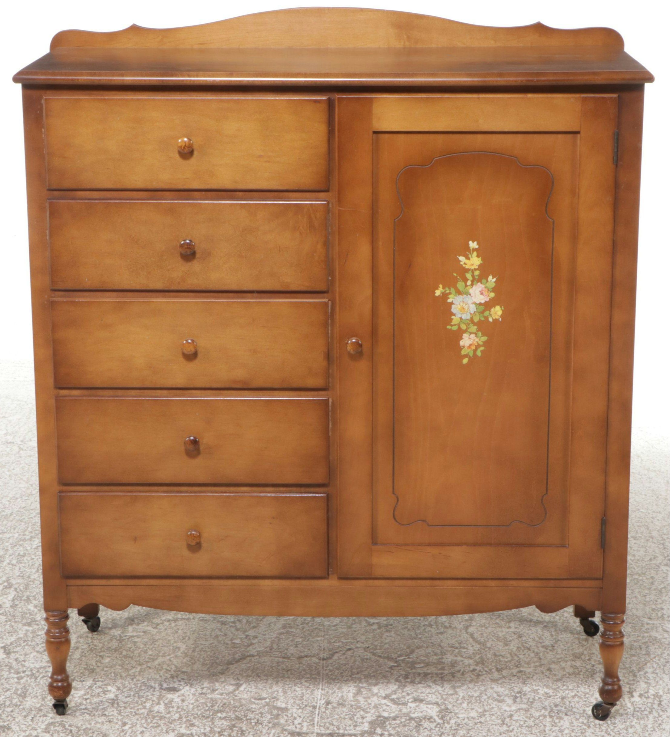 Children's Maple Wardrobe with Applied Floral Decoration